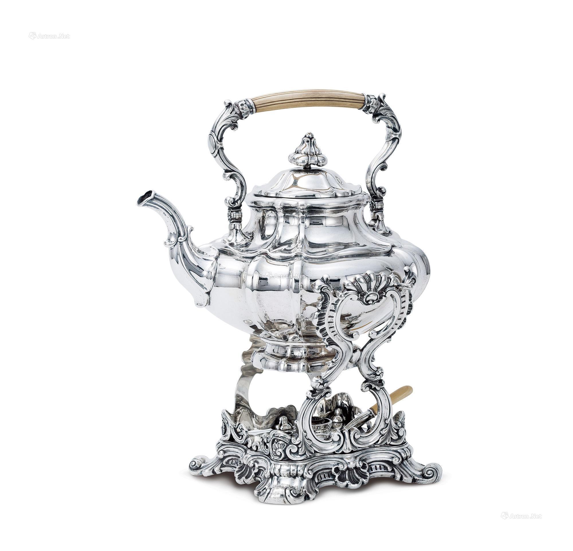 0212 19世纪中期 德国13 loth 银烧水壶 (一套)