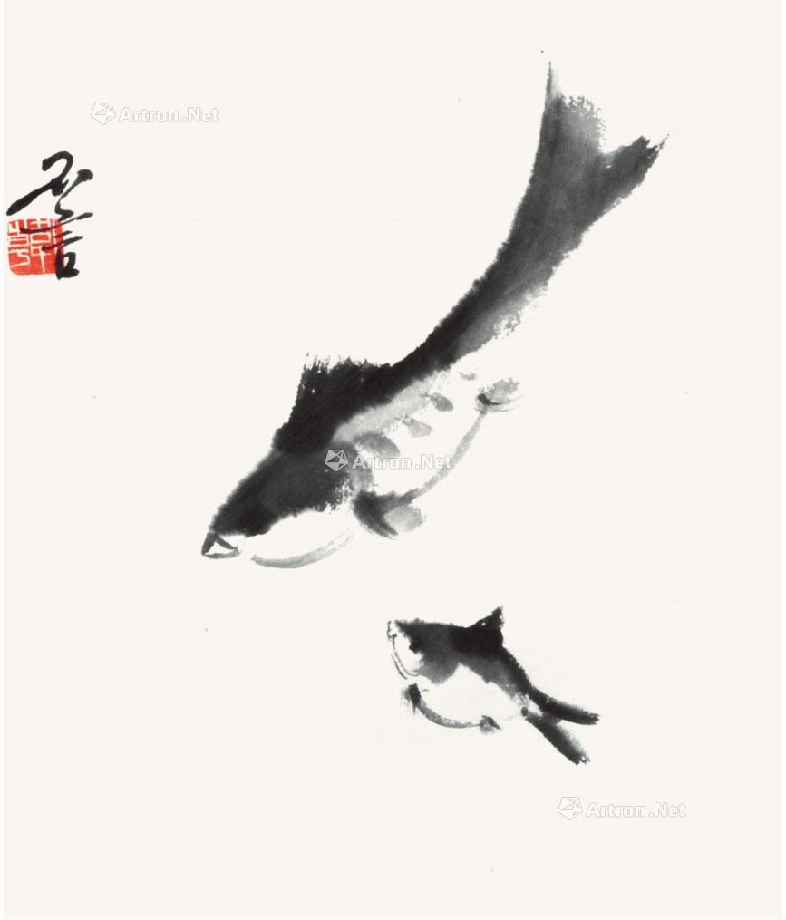 0157 双鱼图 镜框 水墨纸本