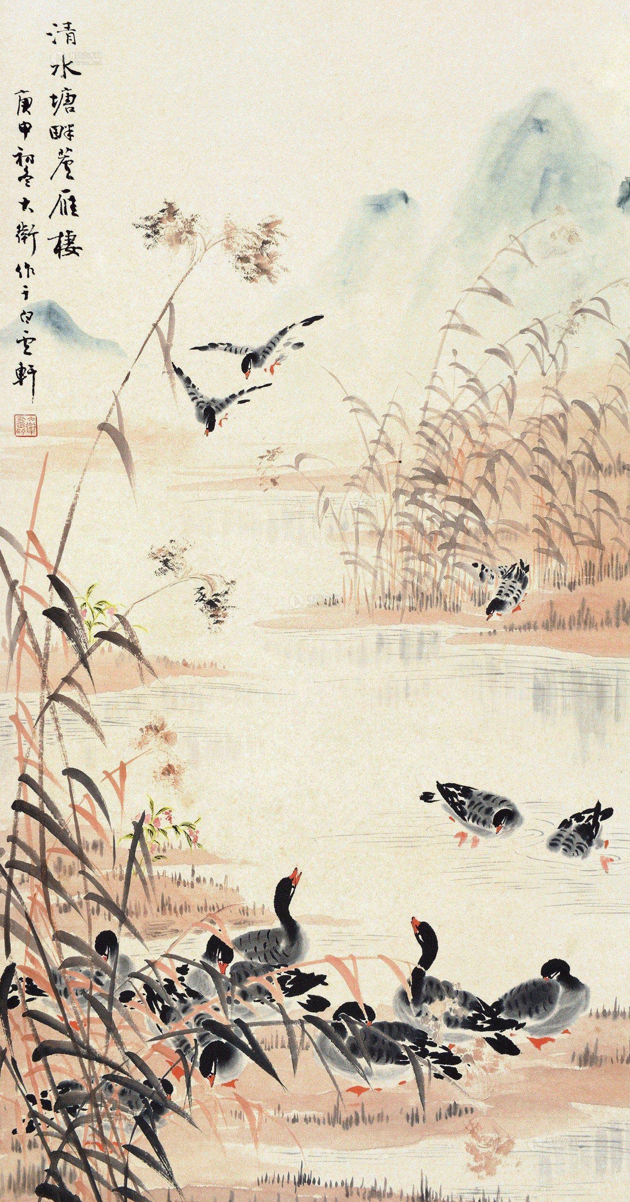 0350 芦雁 立轴 设色纸本