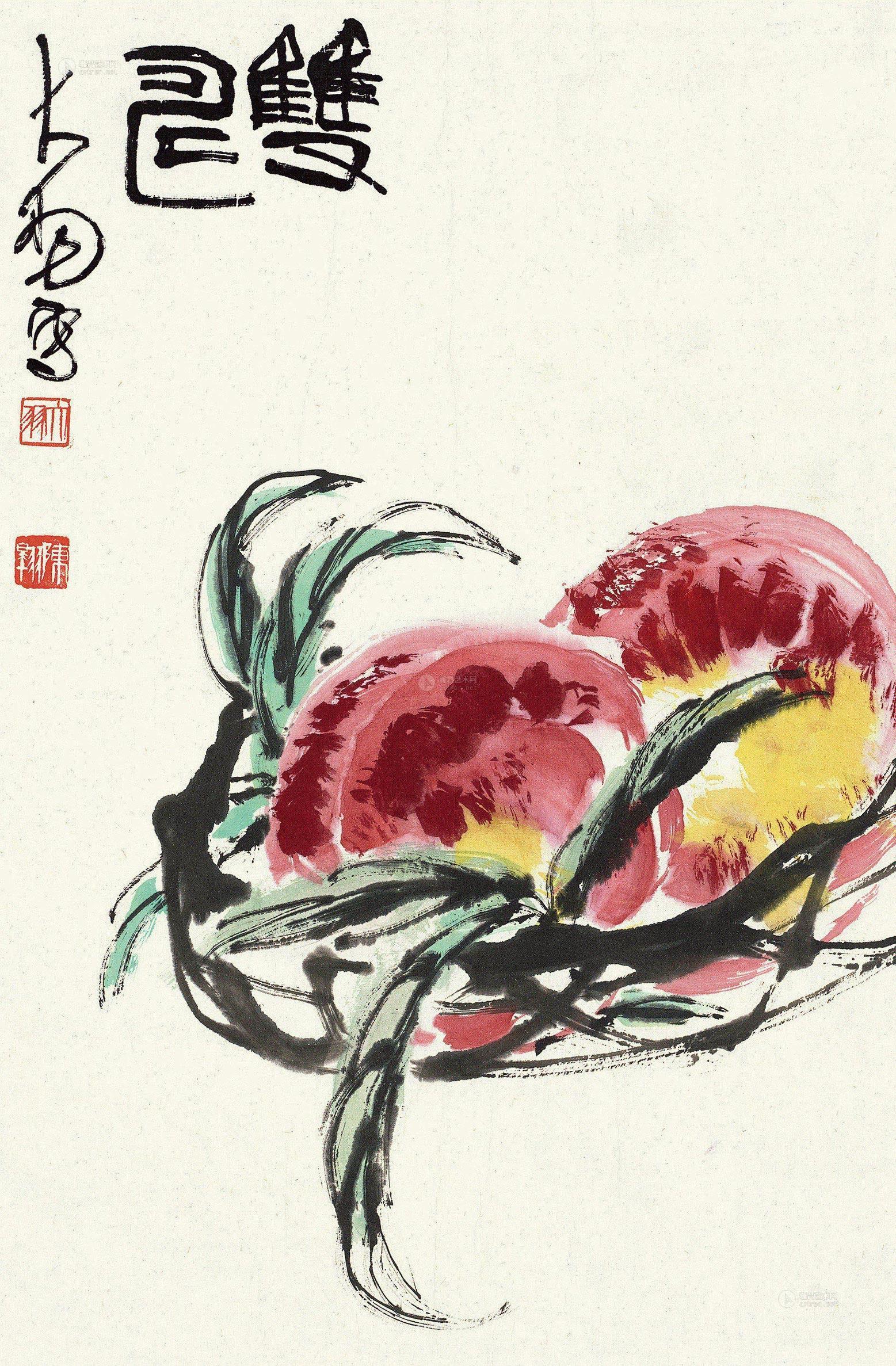 0141 双寿图 镜心 设色纸本