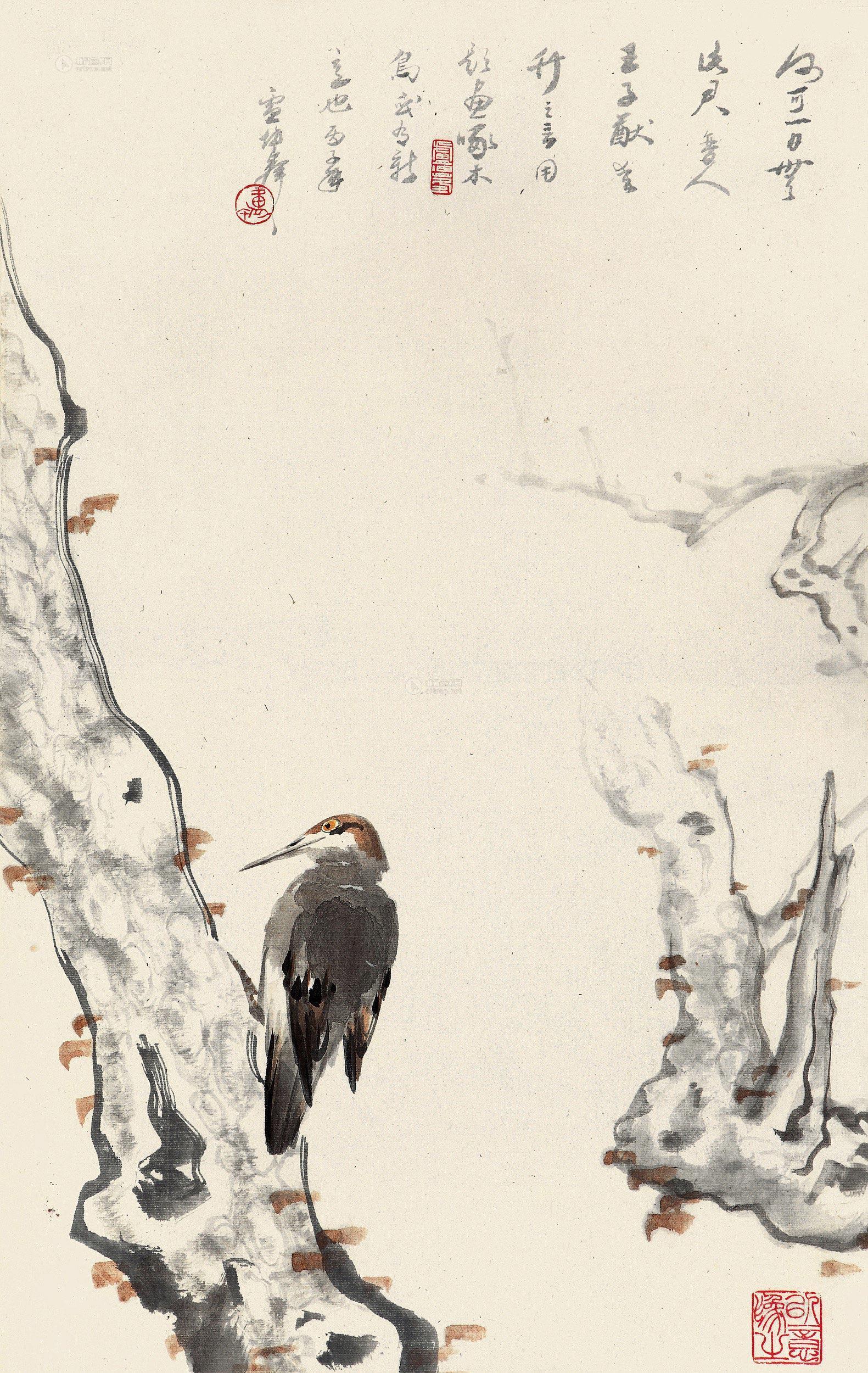 0558 丙子(1996)年作 啄木鸟 镜片 纸本