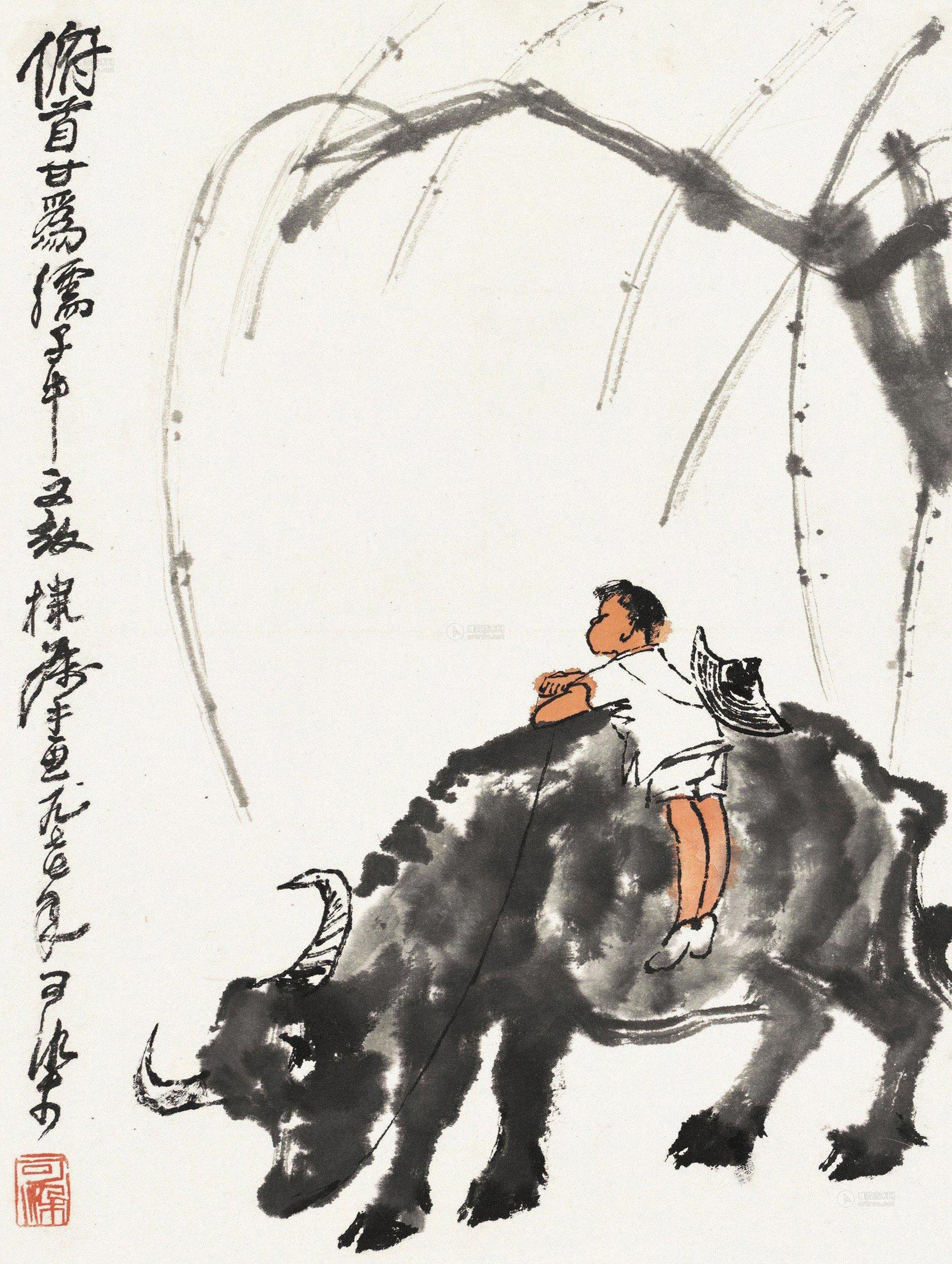 0996 俯首甘为孺子牛 镜框 设色纸本