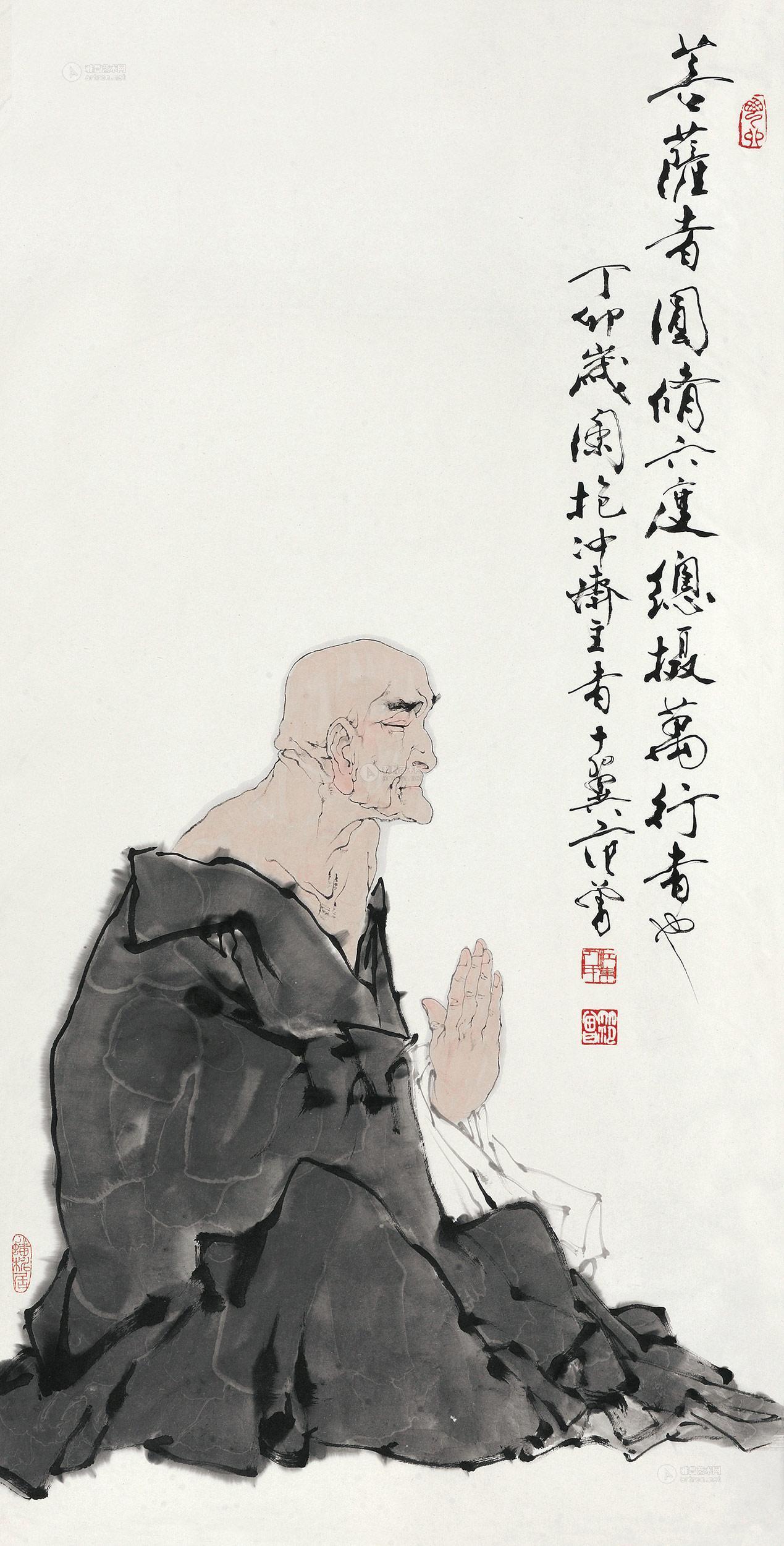 1801 1987年作 菩提老者 镜框 设色纸本