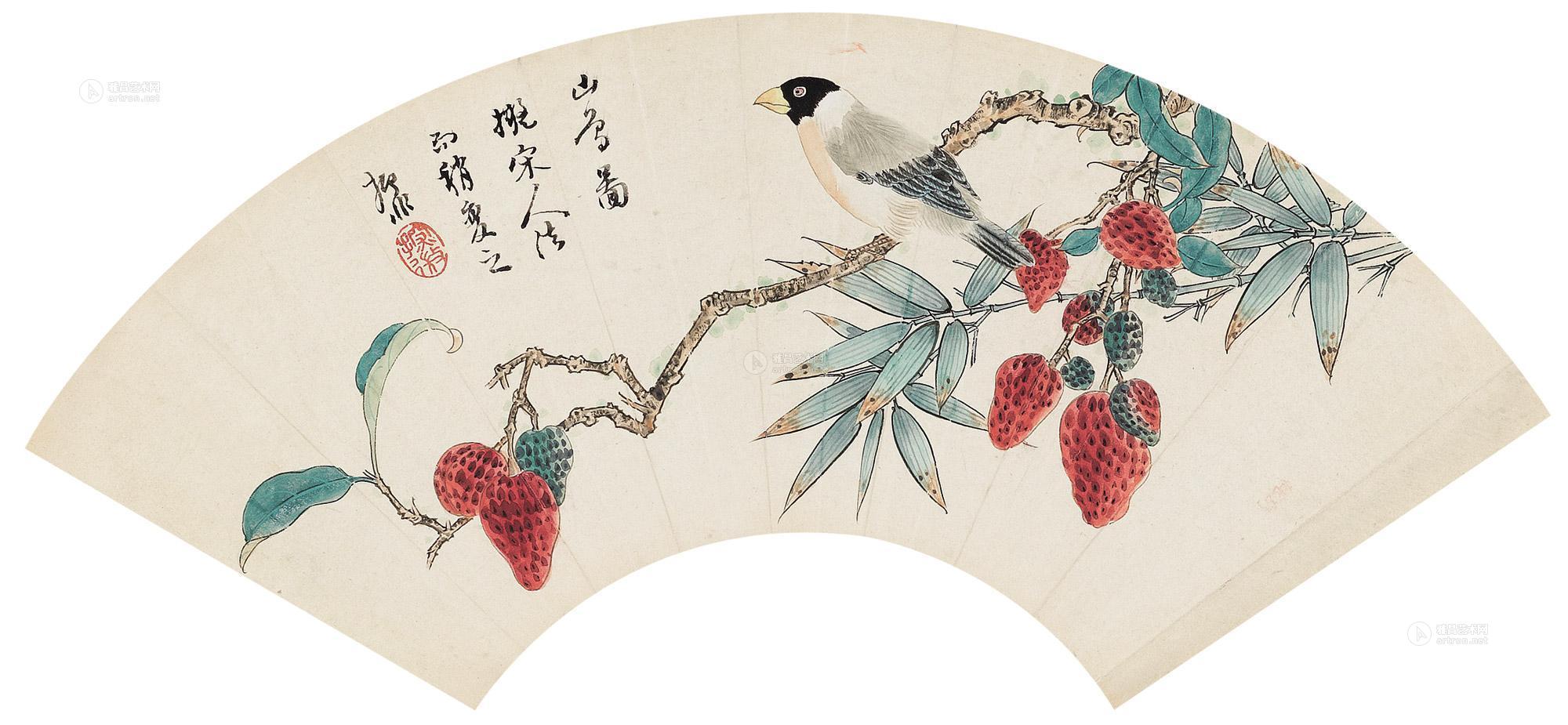 5062 花鸟扇面 镜片 设色纸本