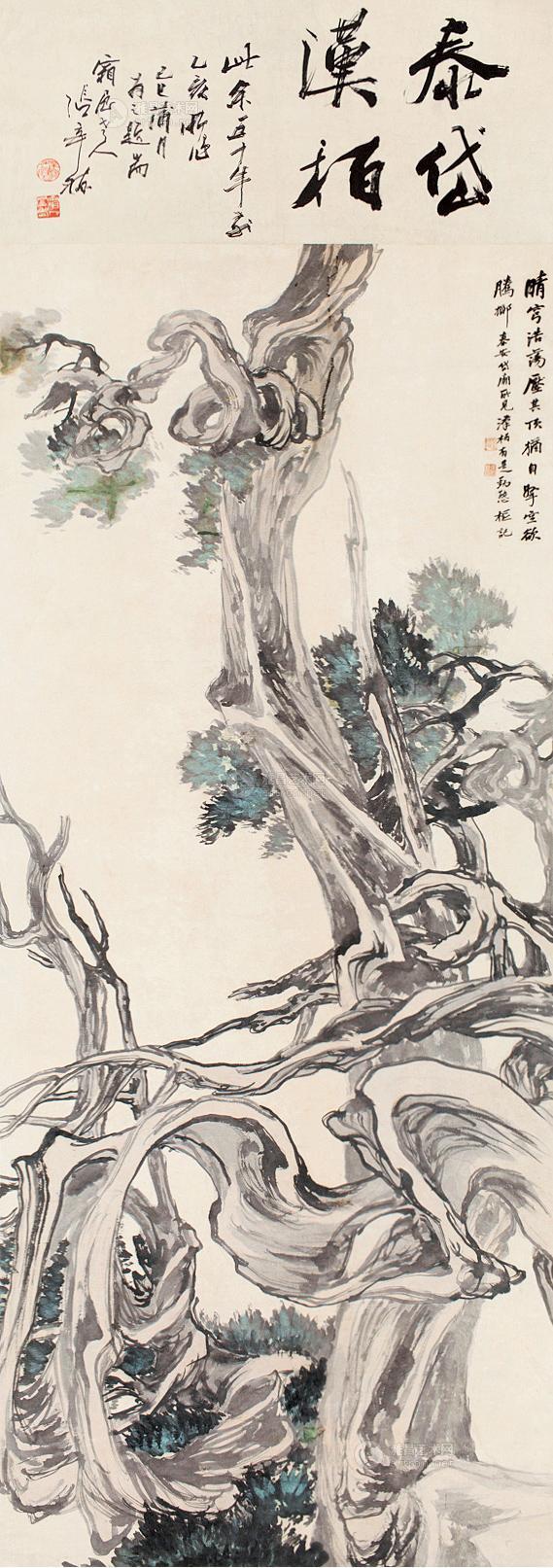 0696泰岱汉柏立轴设色纸本