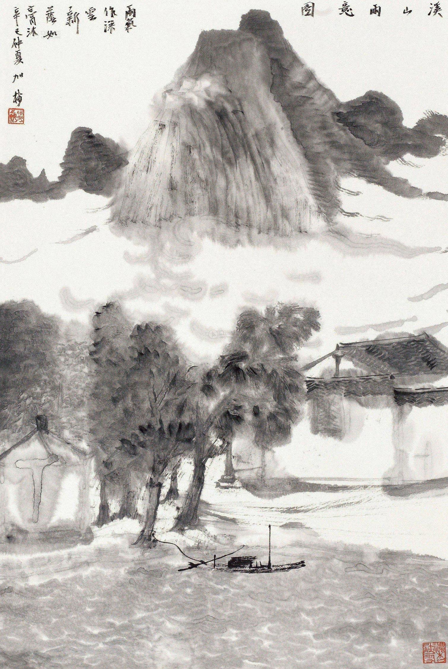 01702001年作溪山雨意图立轴水墨纸本