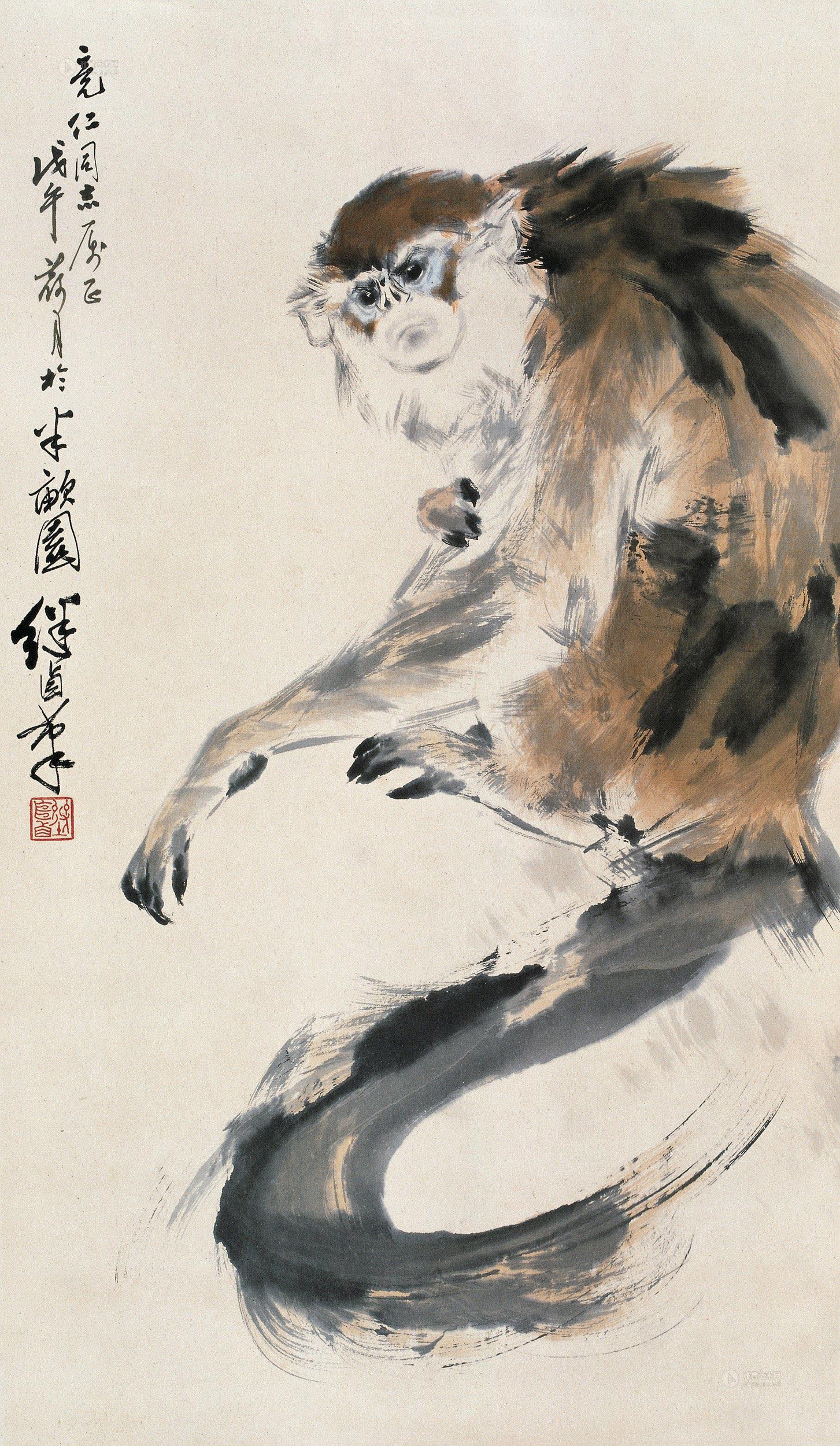 00601978年作金丝猴立轴设色纸本