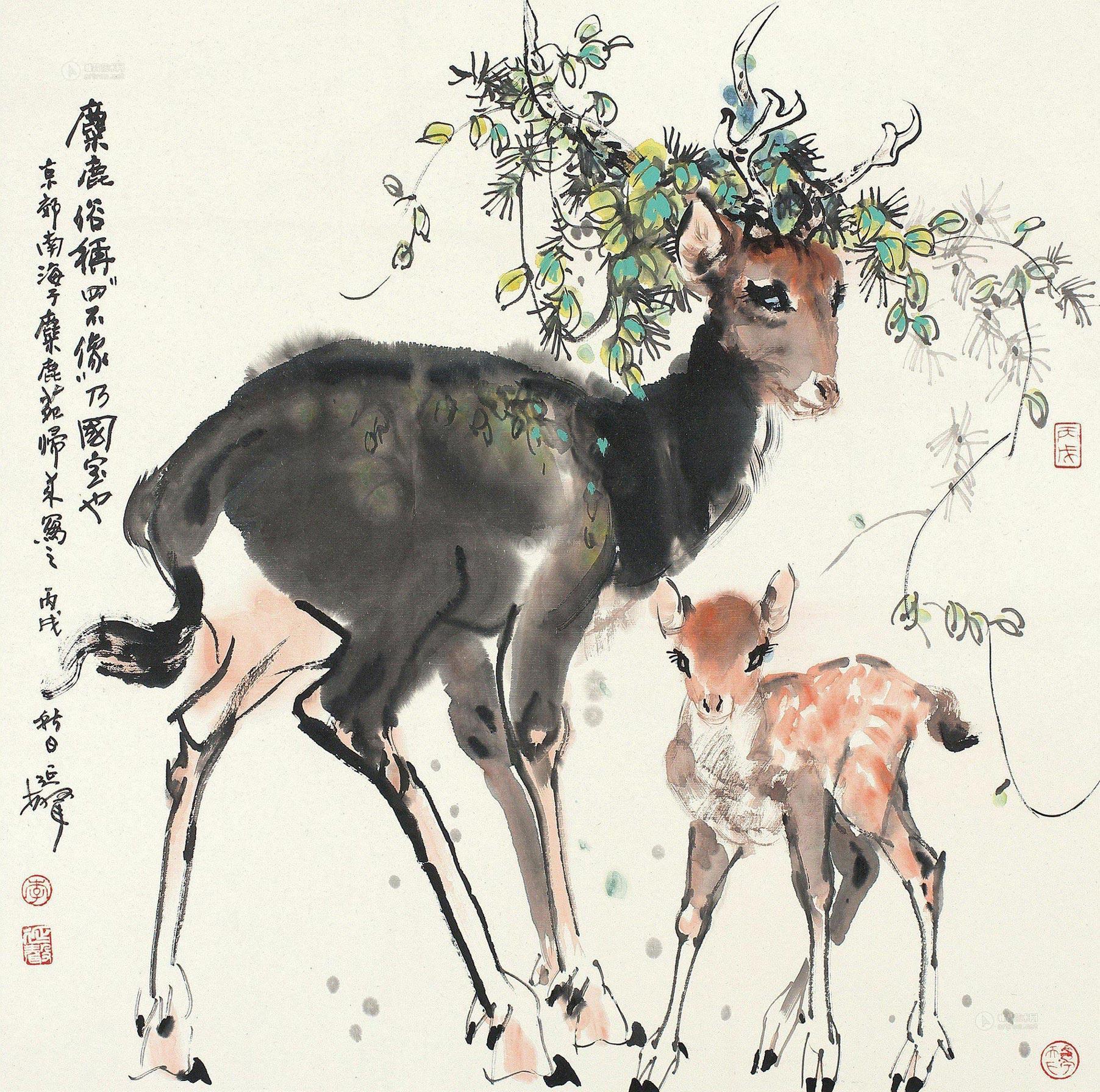 0667 2006年作 麋鹿 镜片 设色纸本