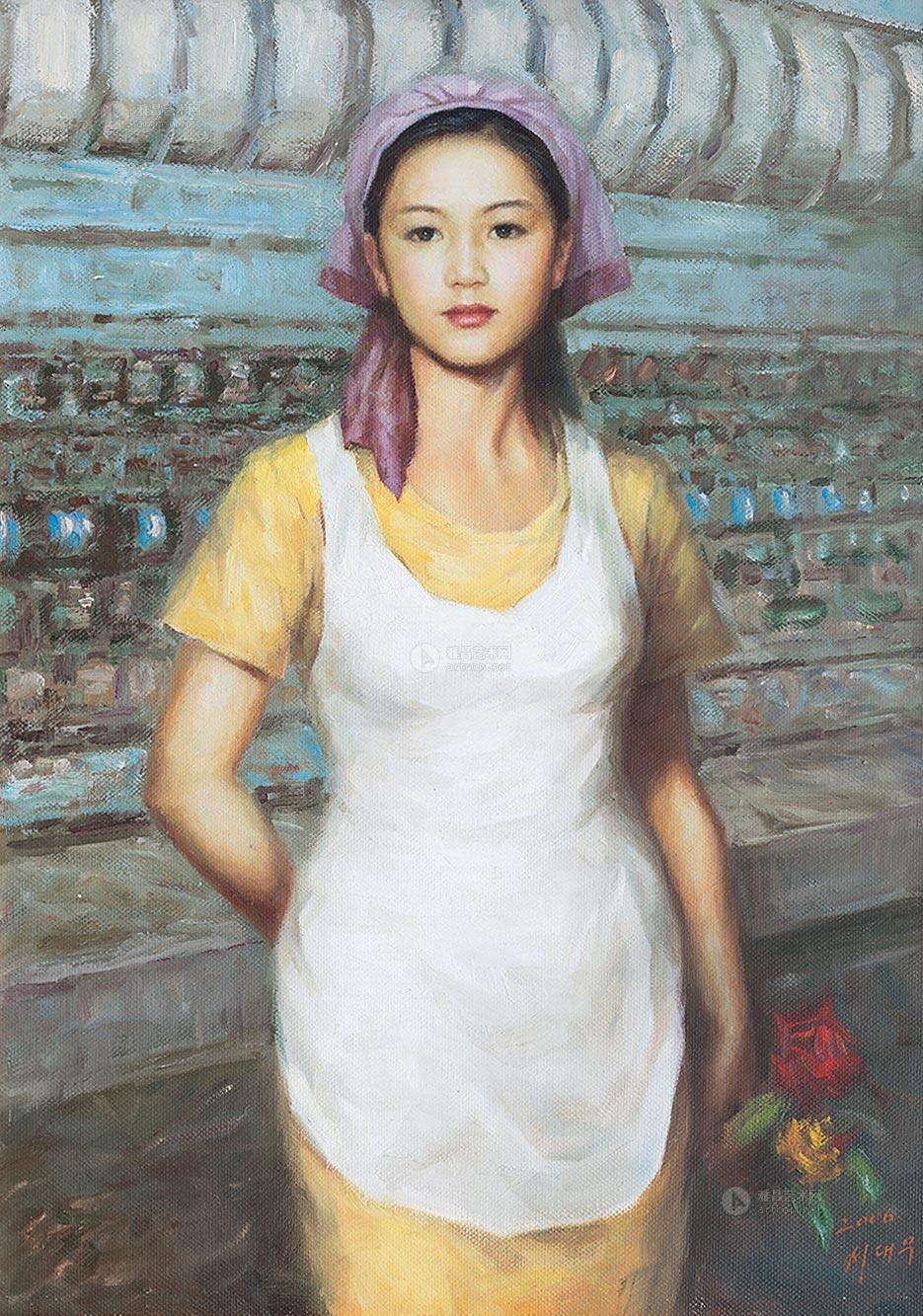 0337 2006年作 纺织女工 布面油画