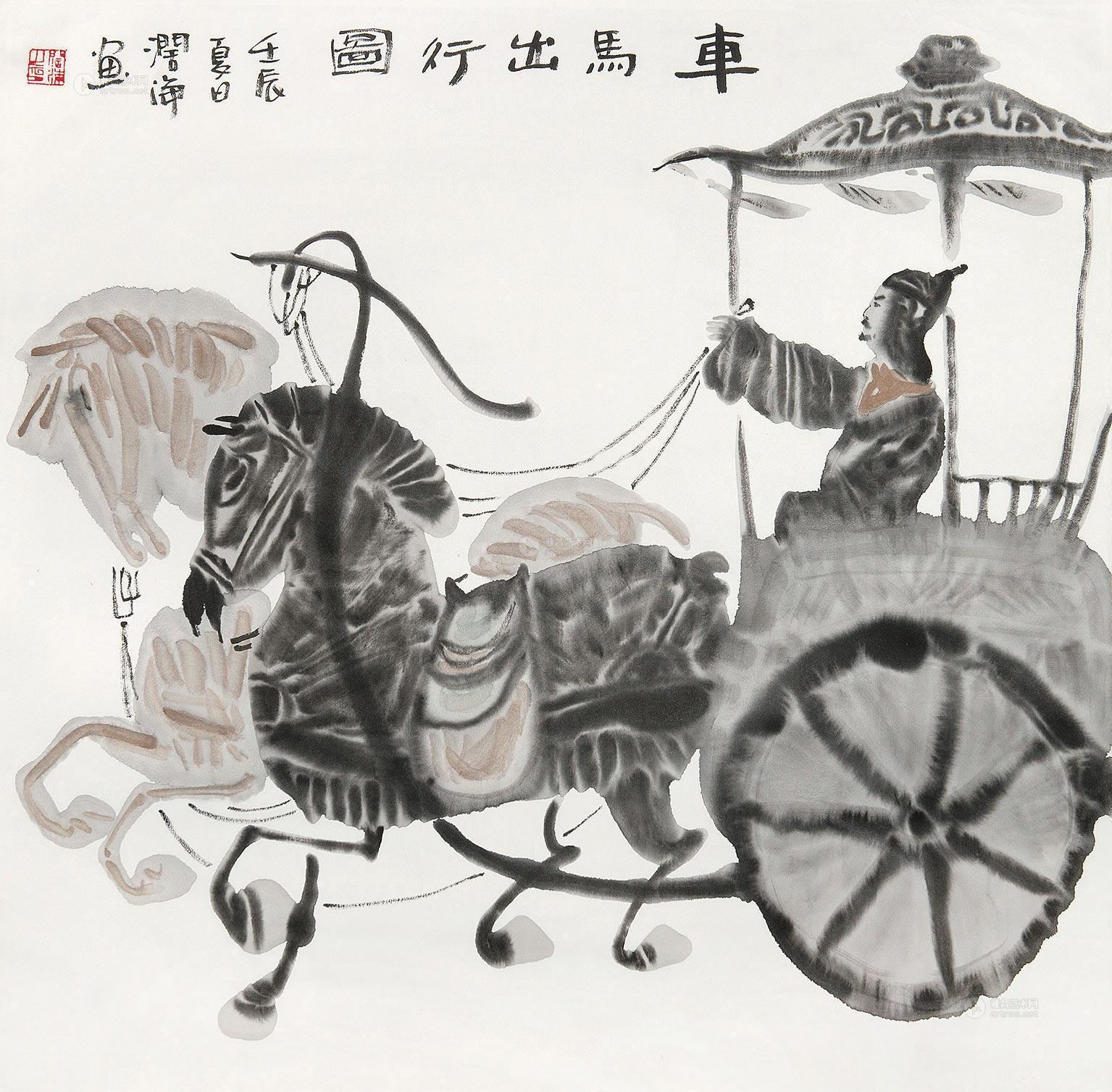 0384 壬辰(2012)年作 车马出行图 镜片 设色纸本