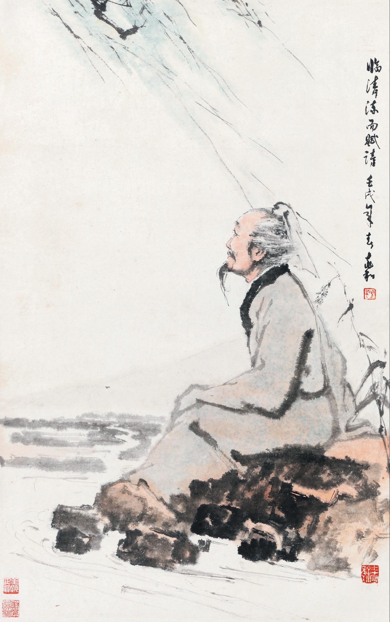 1730 1982年作 杜甫长吟图 立轴 设色纸本