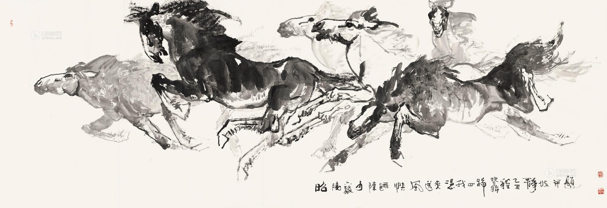 0568 1985年作 昭陵六骏图 镜片 水墨纸本