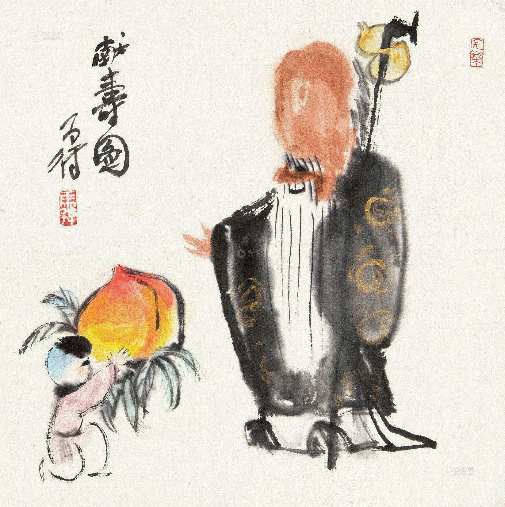 0193 献寿图 镜心 设色纸本