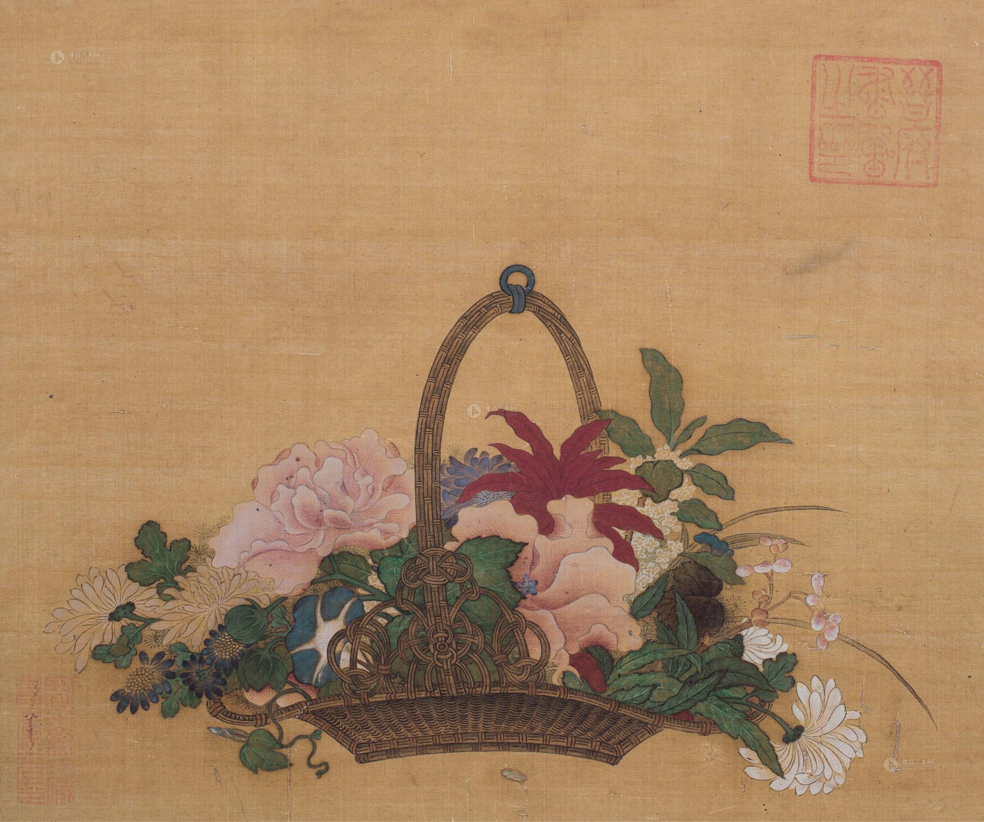 *1450 花篮图 镜心 绢本