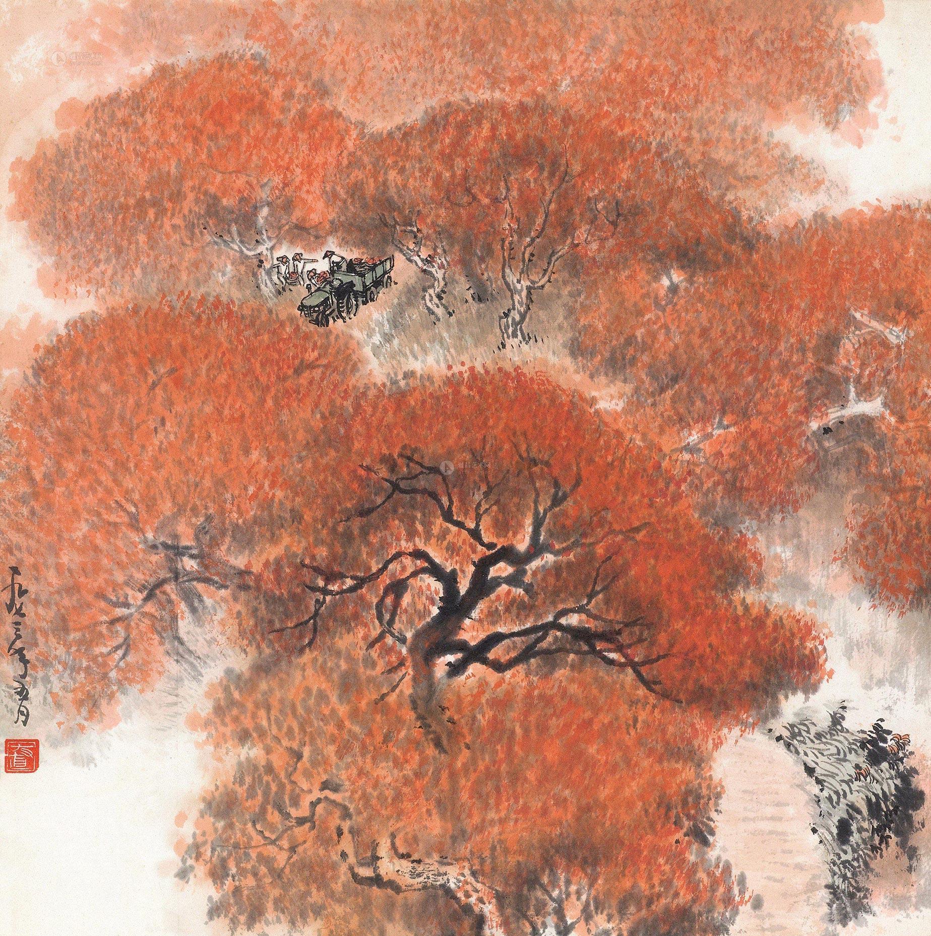 0253 祖国江山一片红 镜框 设色纸本