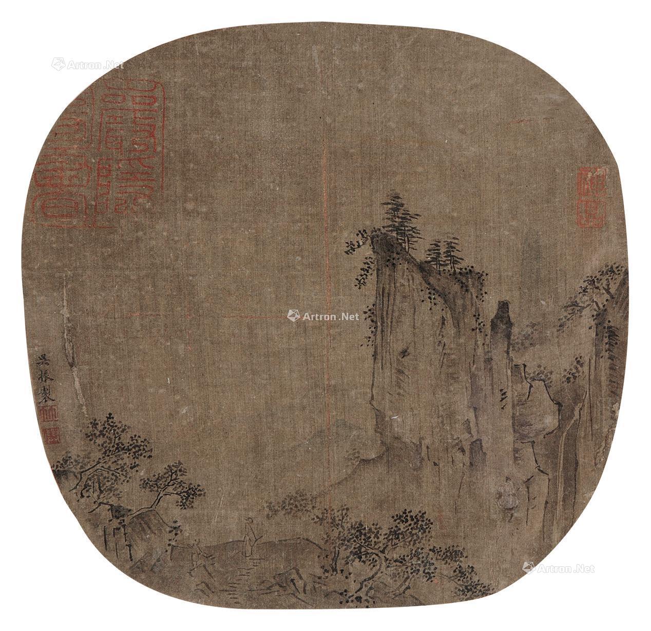 0603 登高望远图 团扇面 绢本