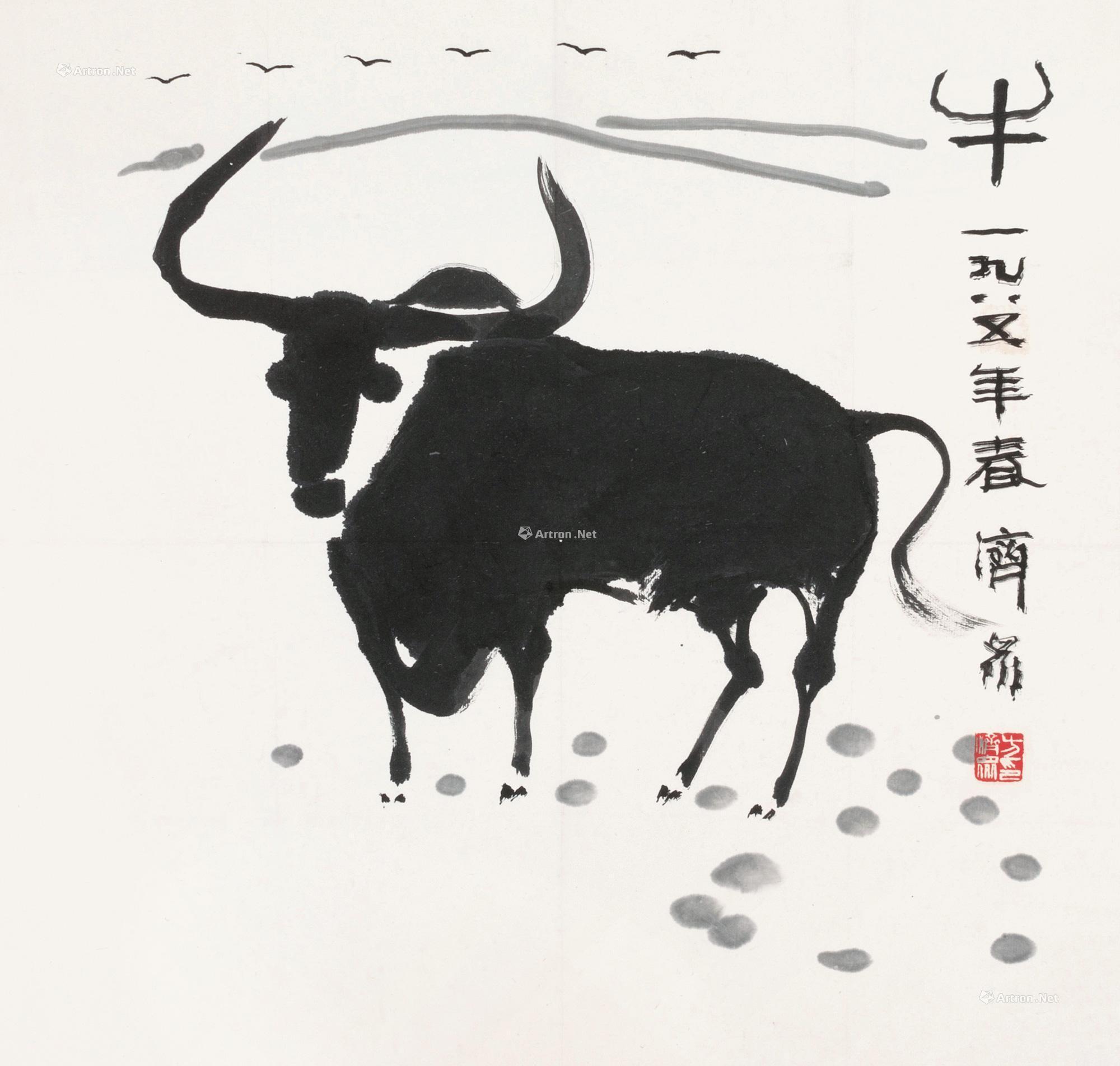 0305牛镜片水墨纸本