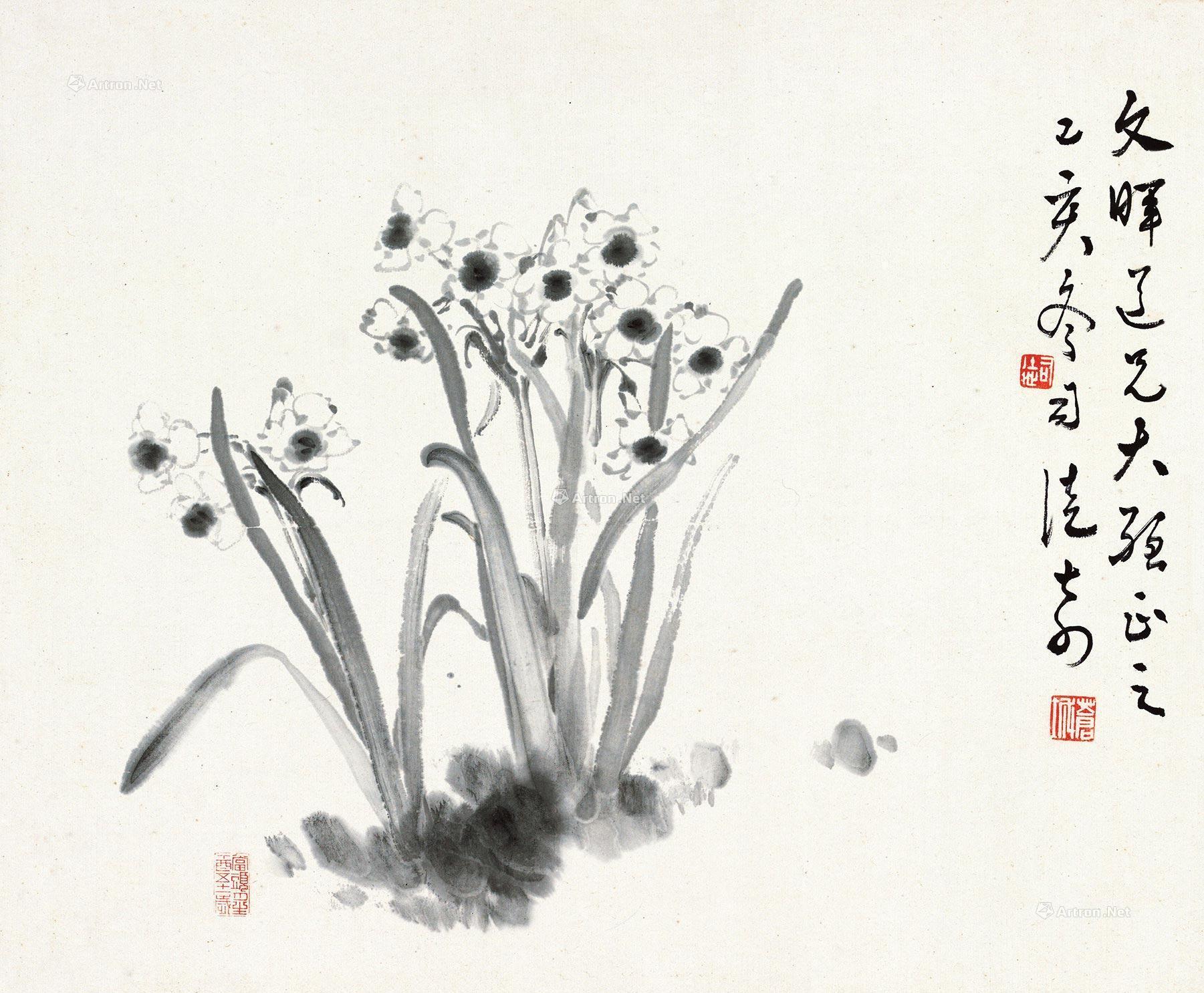 0177 水仙 镜片 水墨纸本