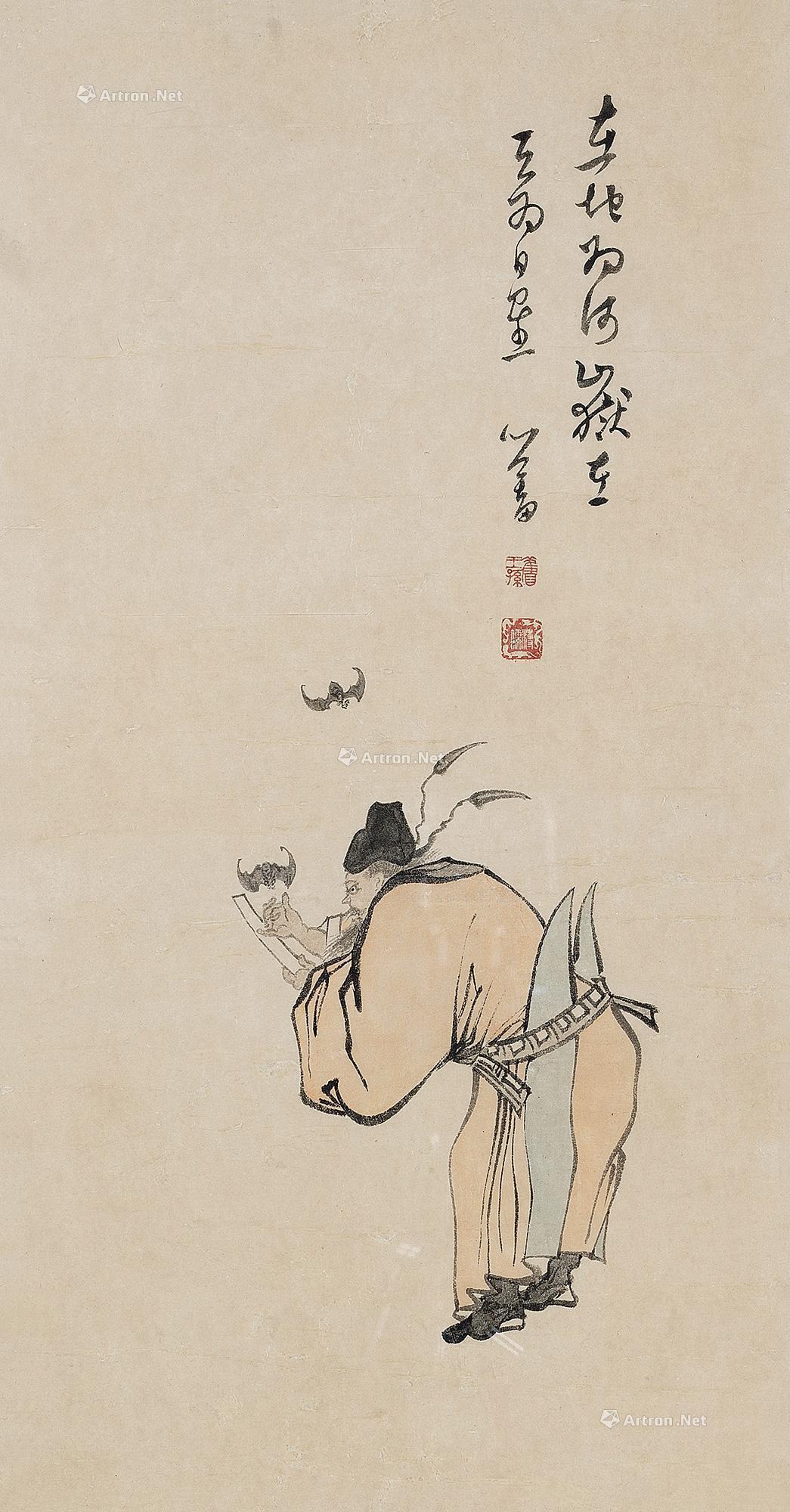 0298钟馗引福镜心设色纸本