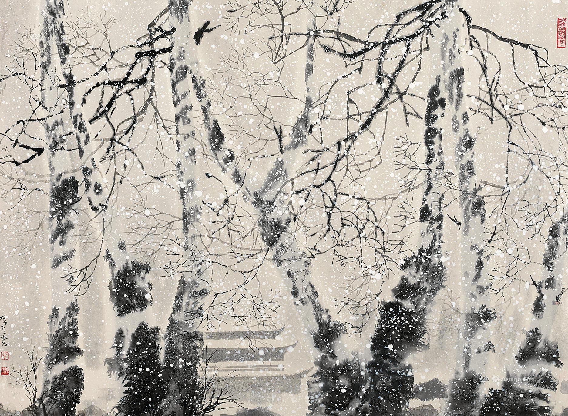 0510 瑞雪图 镜心 纸本