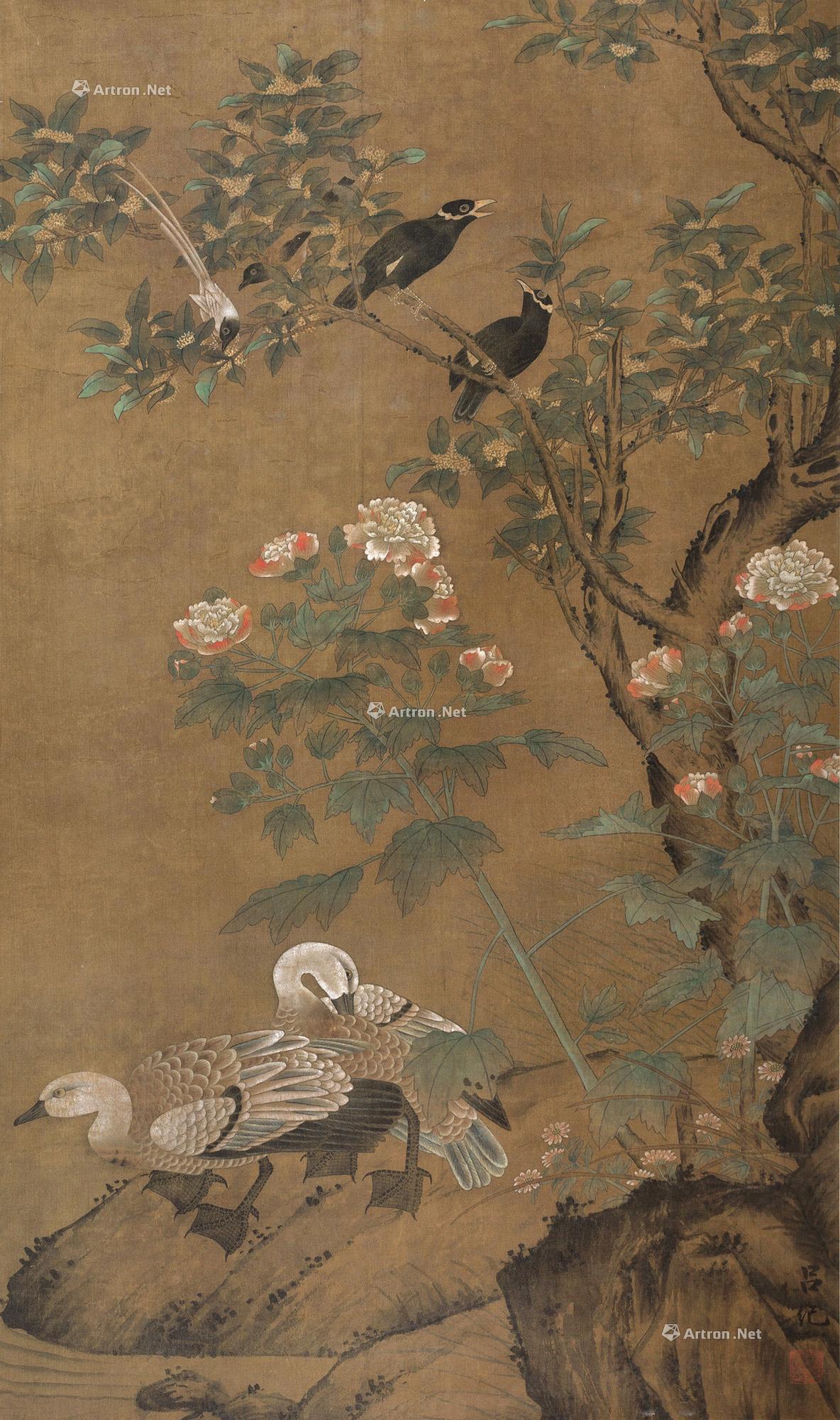 1896芙蓉双雁图立轴绢本