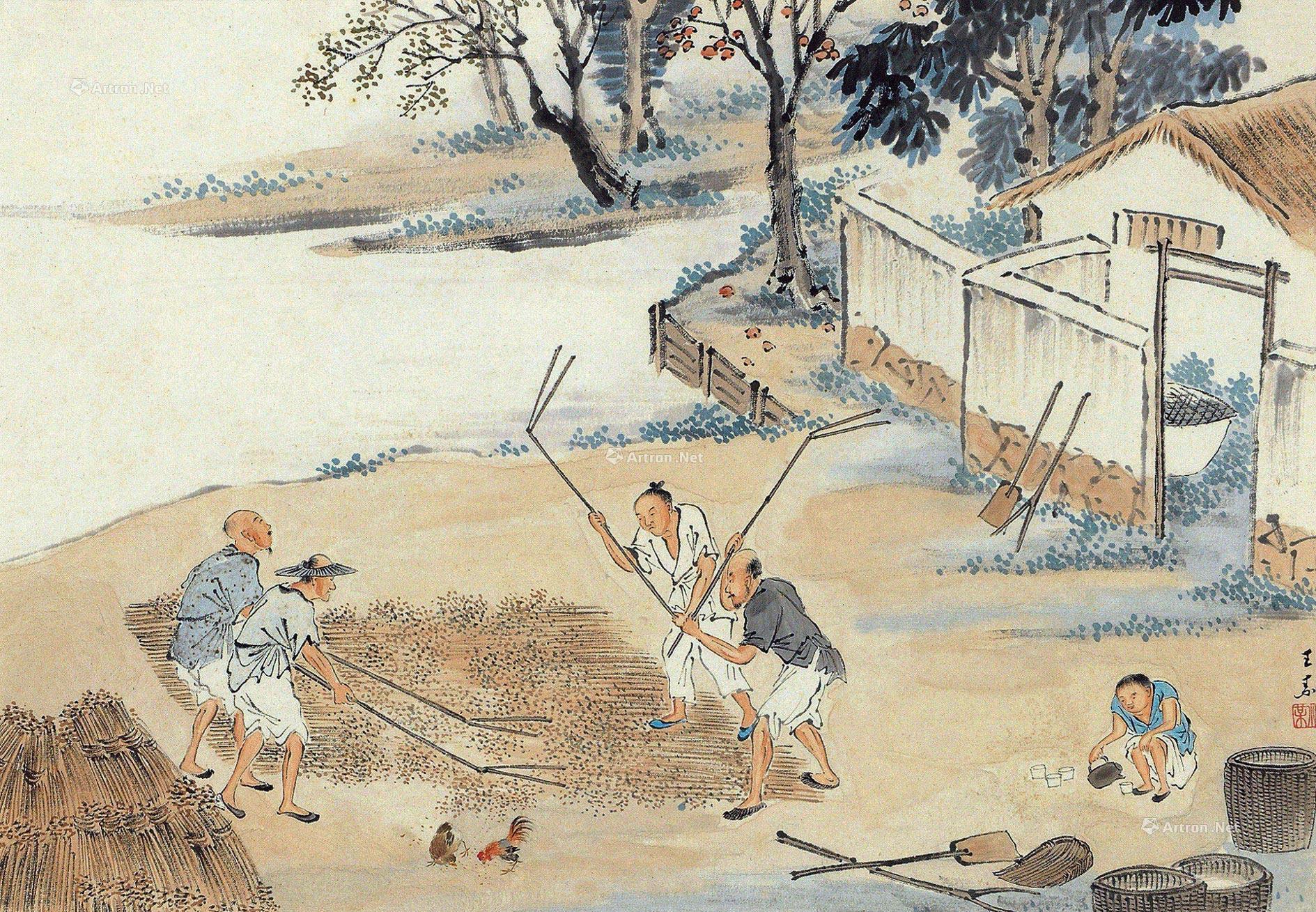 【农忙图 镜框 设色纸本】拍卖品_图片_价格_鉴赏_绘画_雅昌艺术品