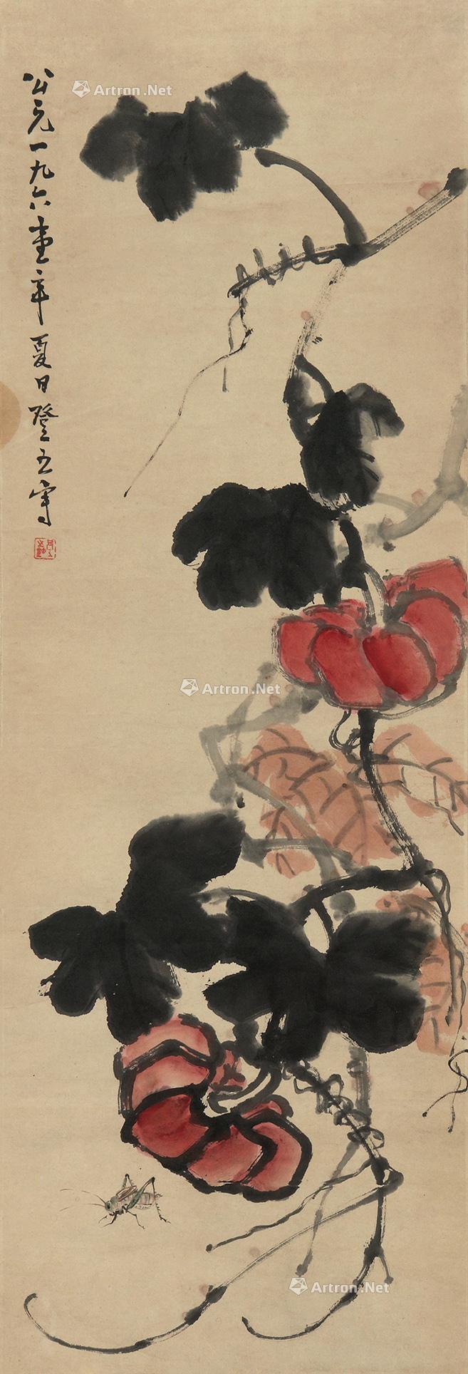 0248 南瓜蝈蝈 立轴 设色纸本