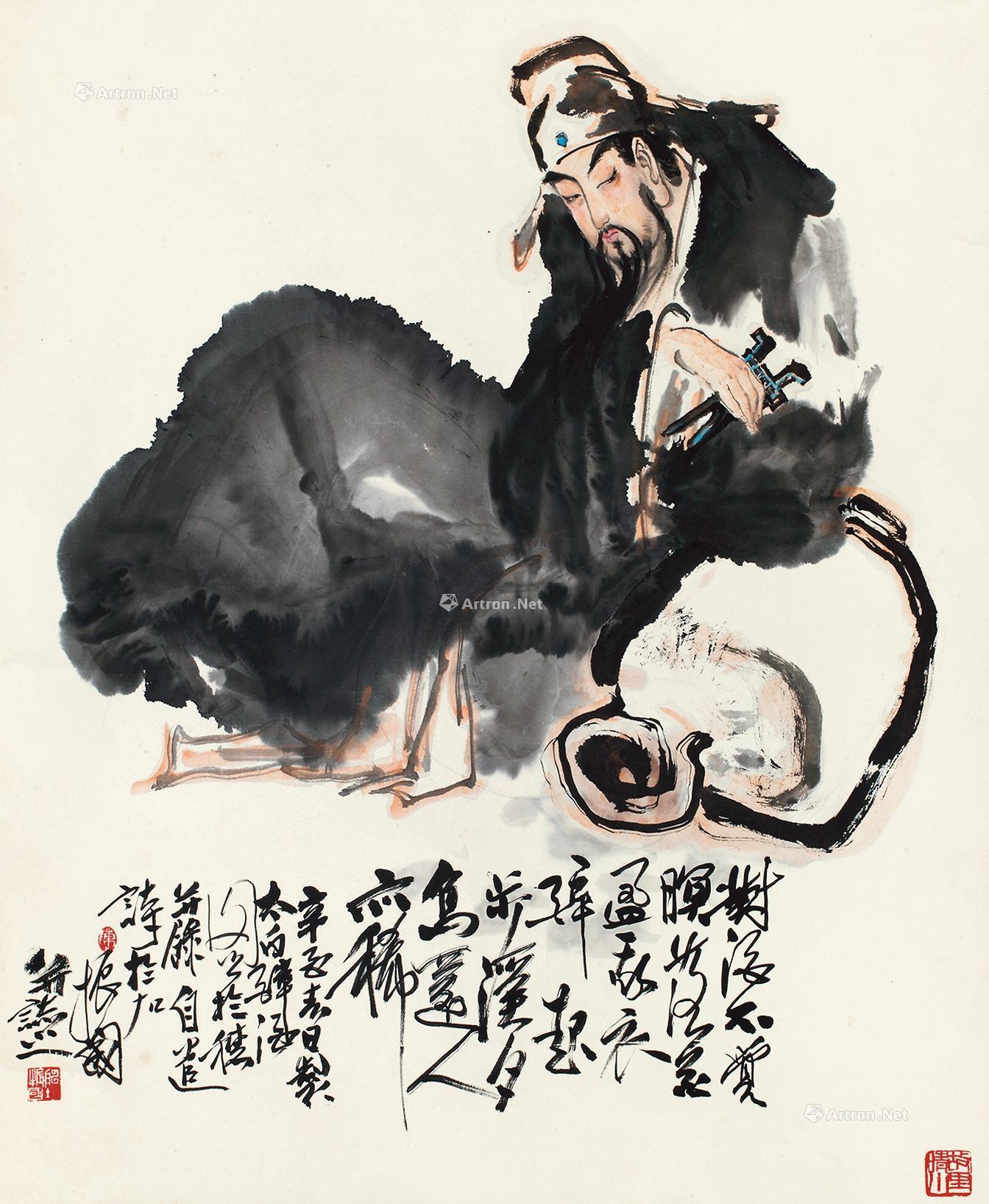 0735辛酉1981年作李白醉酒立轴设色纸本