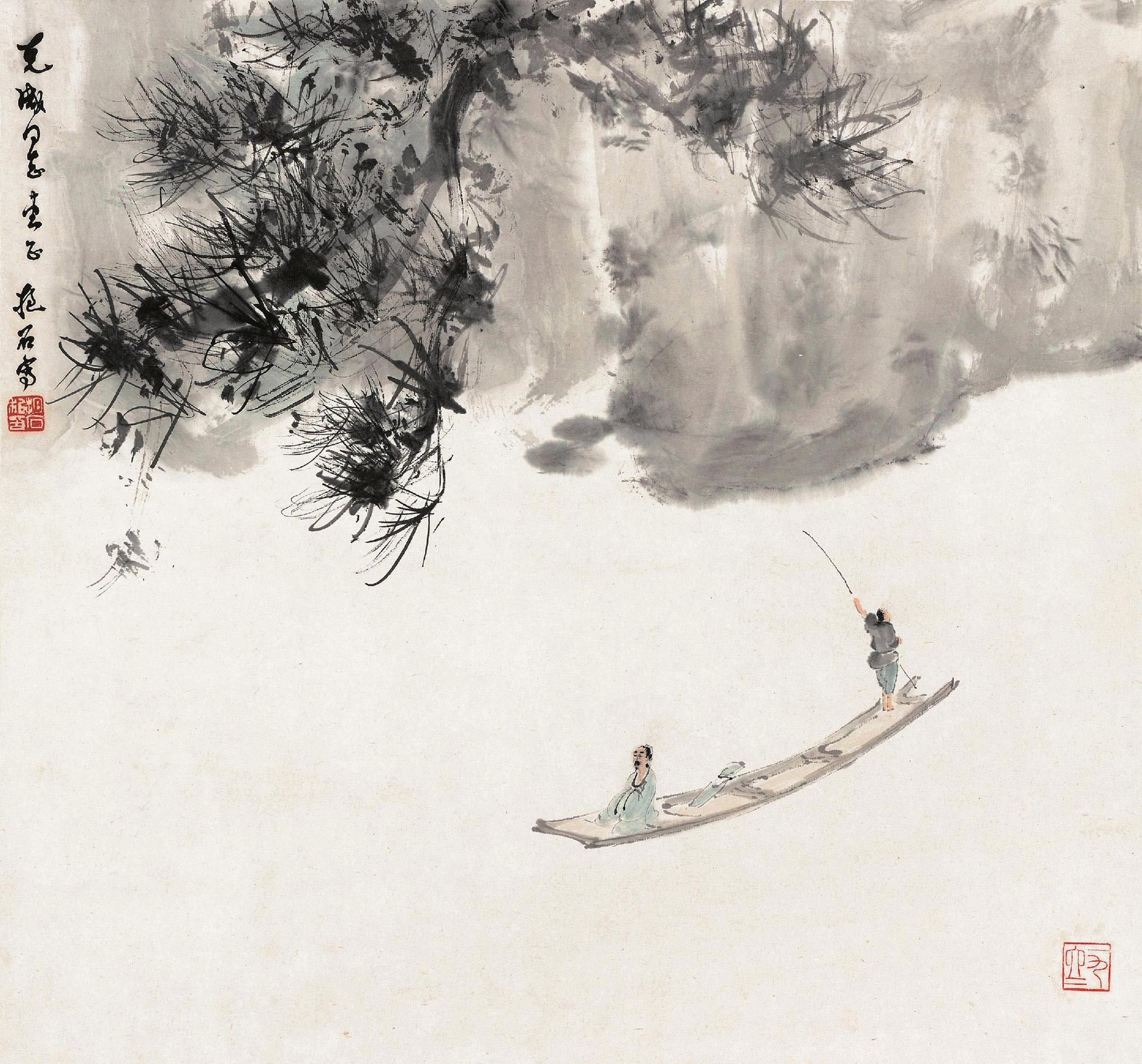 09741962年作泛舟图镜心设色纸本