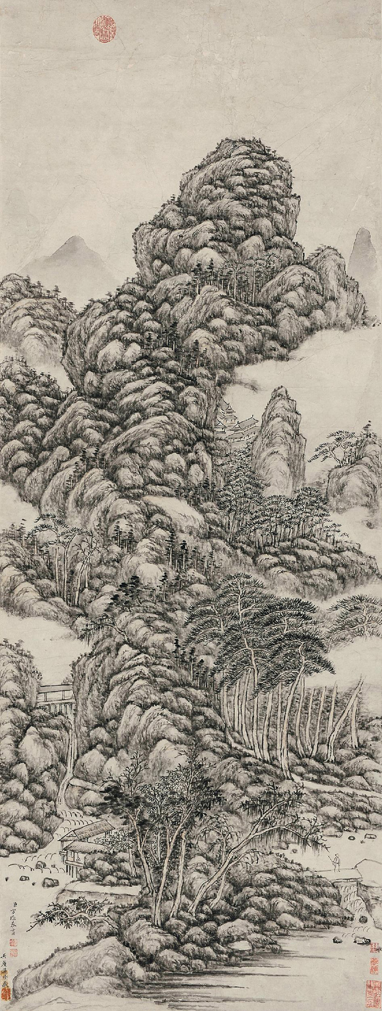 3103 仿王蒙山水 立轴 水墨纸本