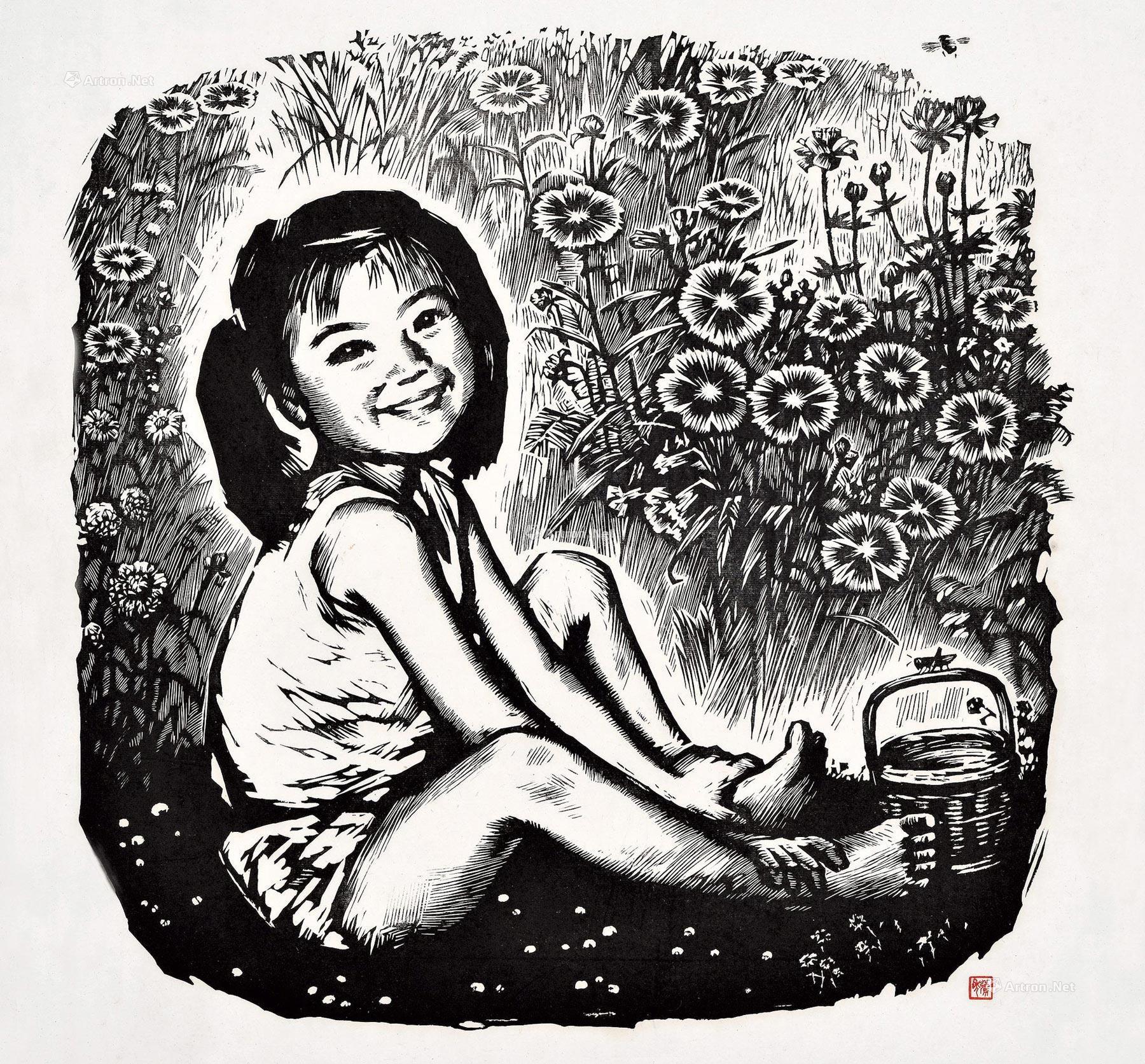 1125 1983年作 山花灿烂 黑白木刻 版画