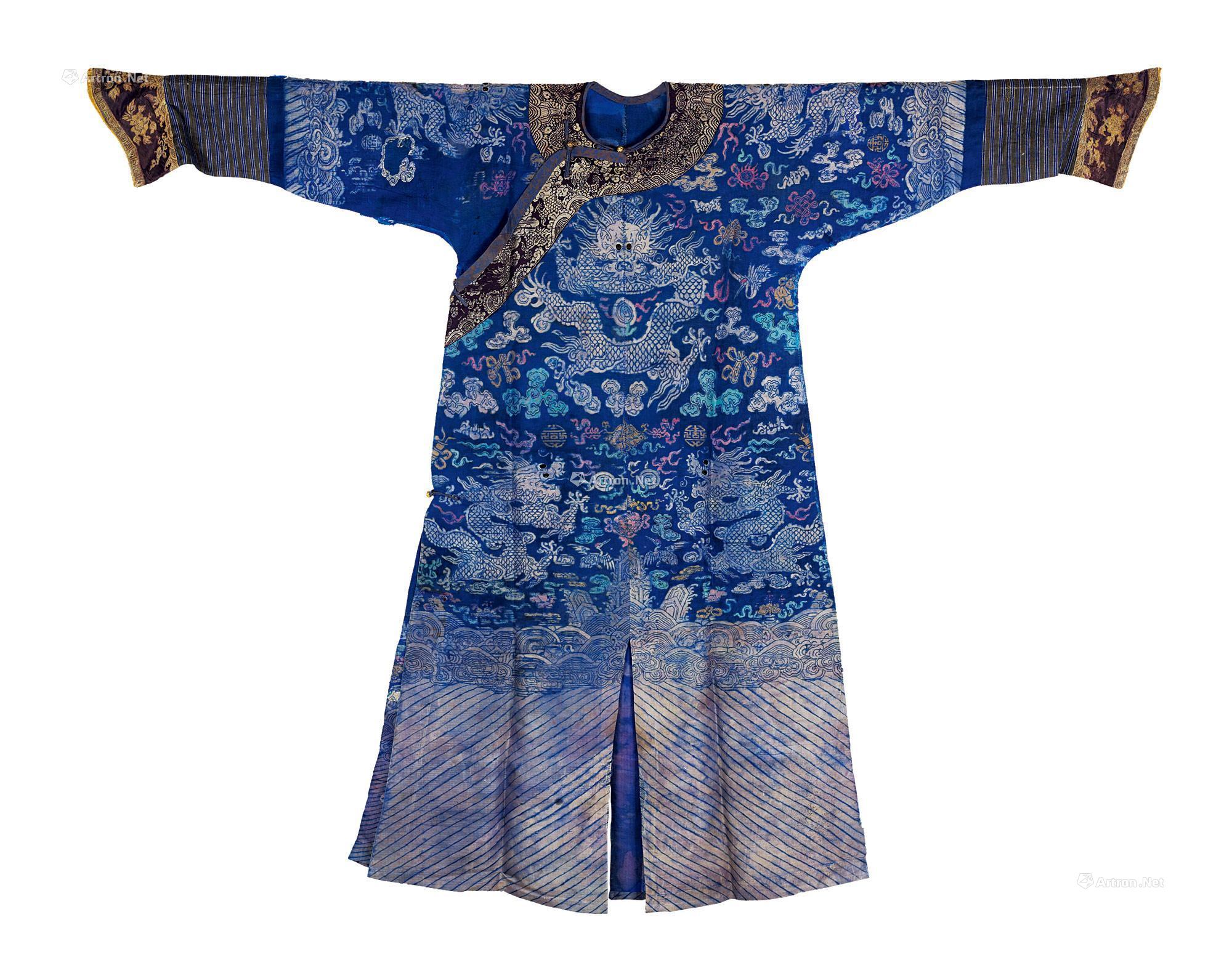 1413 清 蓝色织锦龙袍