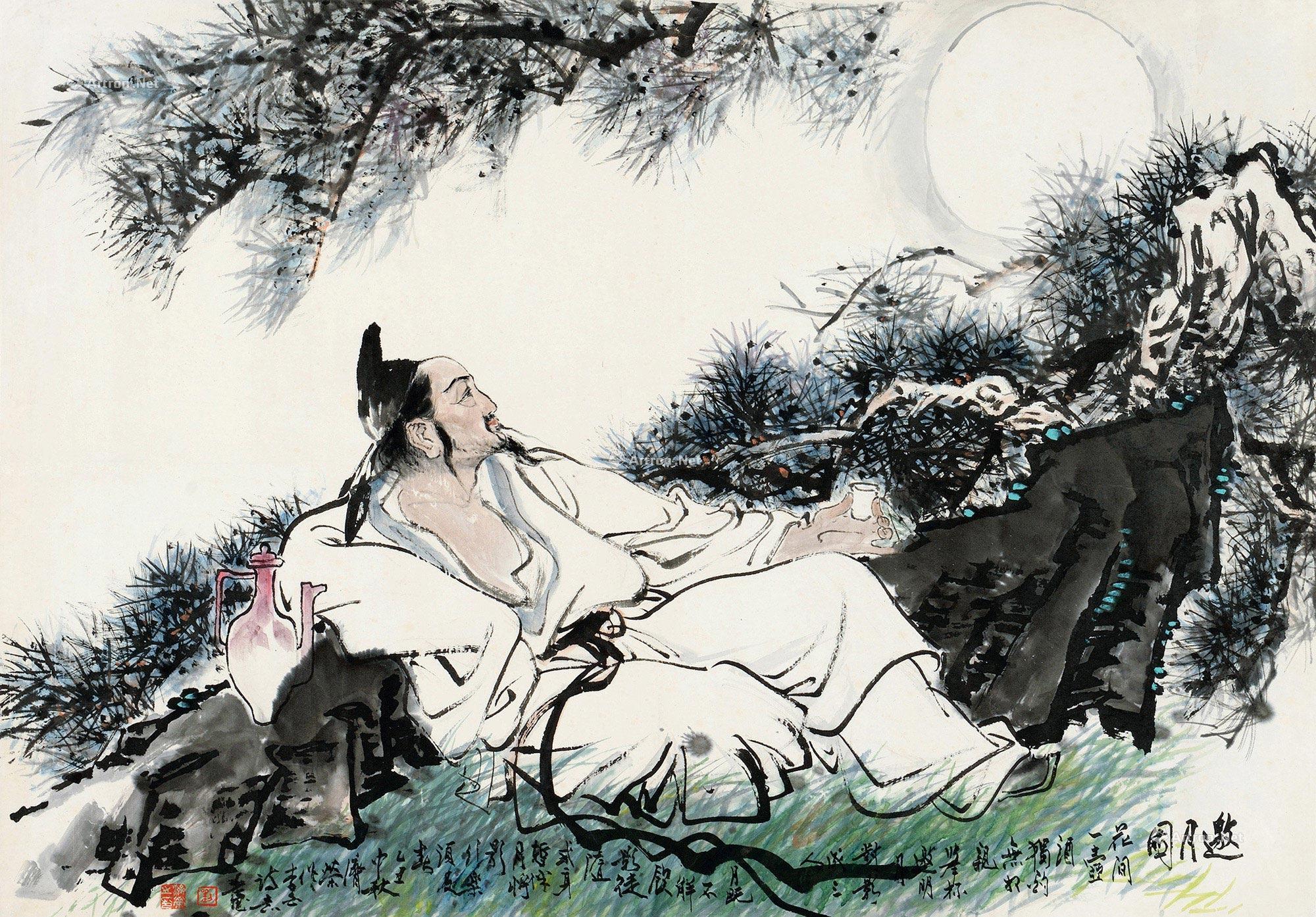 0020己丑2009年作邀月图镜心设色纸本