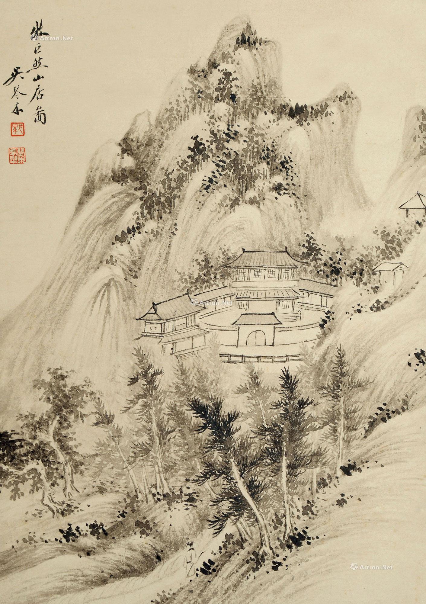 0144 仿巨然山居图 立轴 水墨纸本