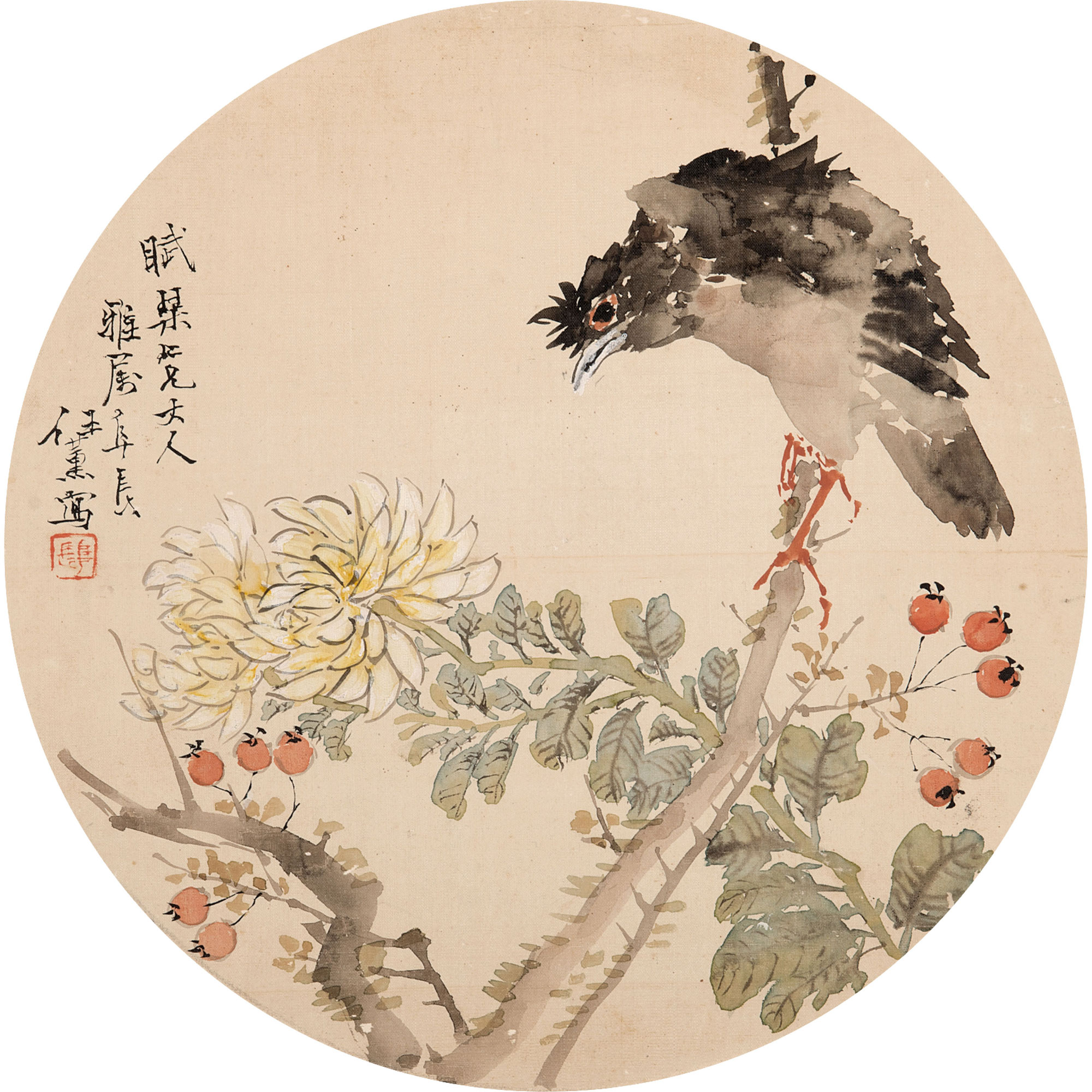 【花鸟圆光 镜心 纸本设色】拍卖品_图片_价格_鉴