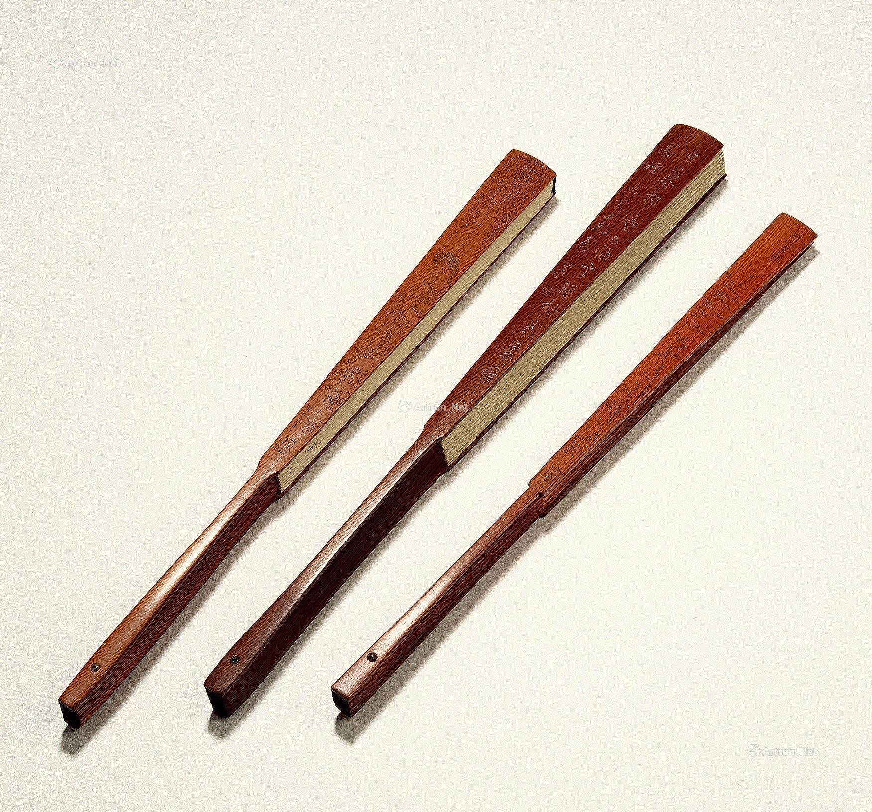 1306 竹刻扇骨 (三把)