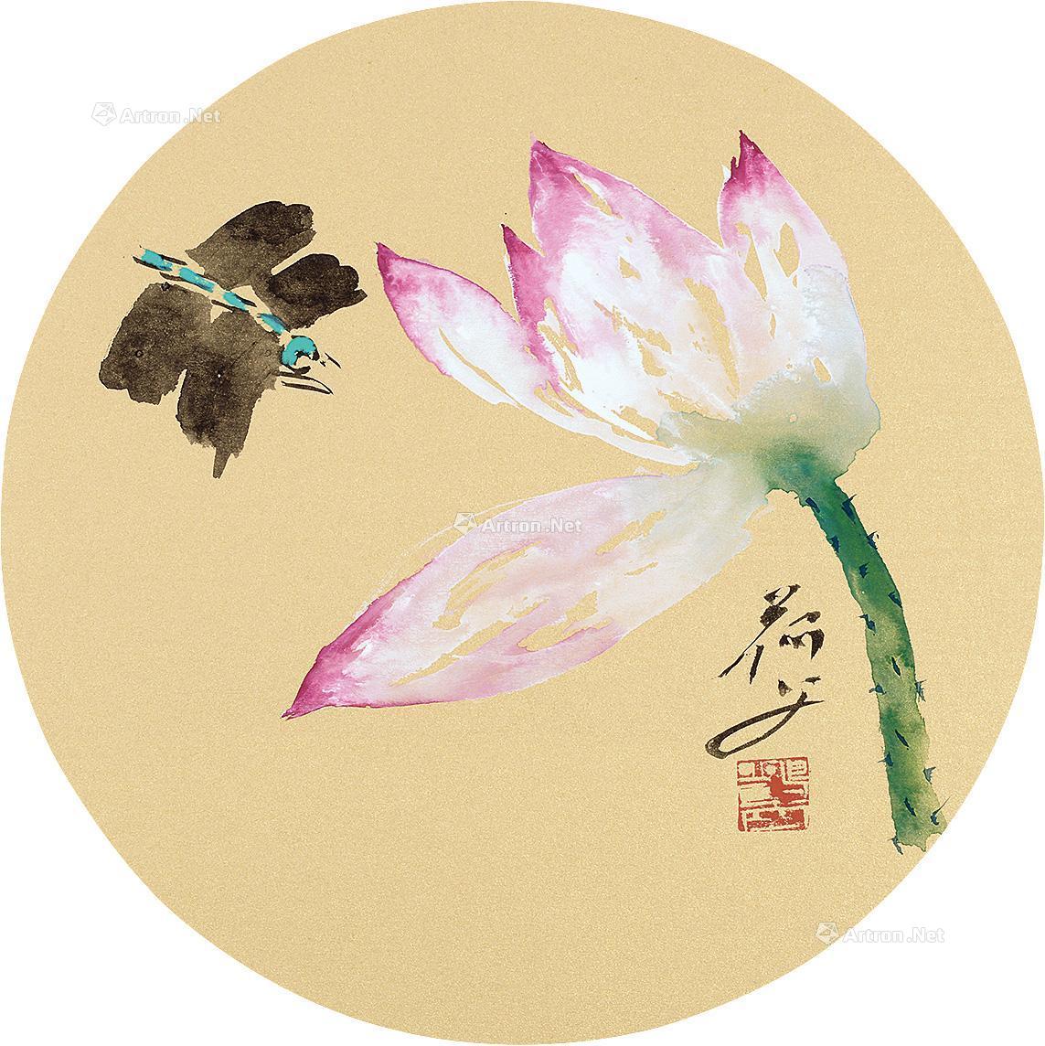 0454 荷花蜻蜓 卡纸 设色金卡