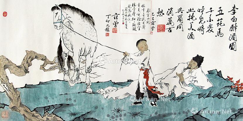 0144 李白醉酒图 镜片 设色纸本