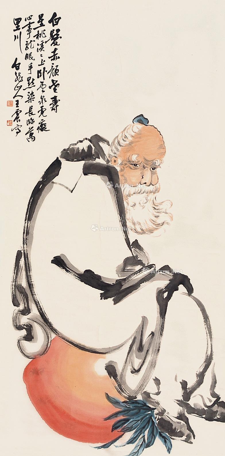 0066 老寿星 立轴 设色纸本