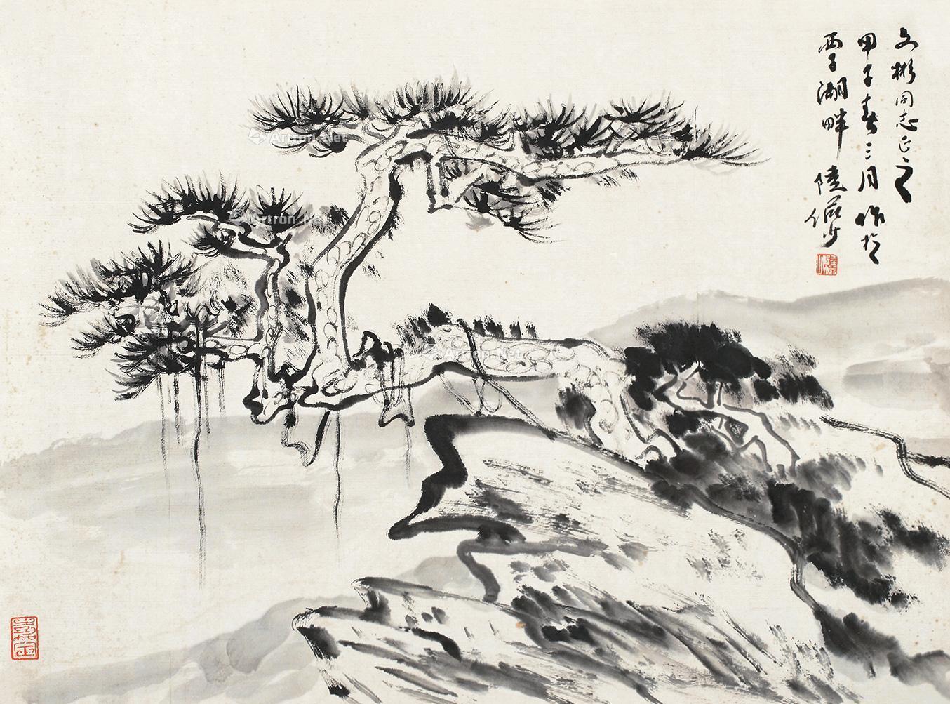 02641984年作松山图镜芯水墨纸本