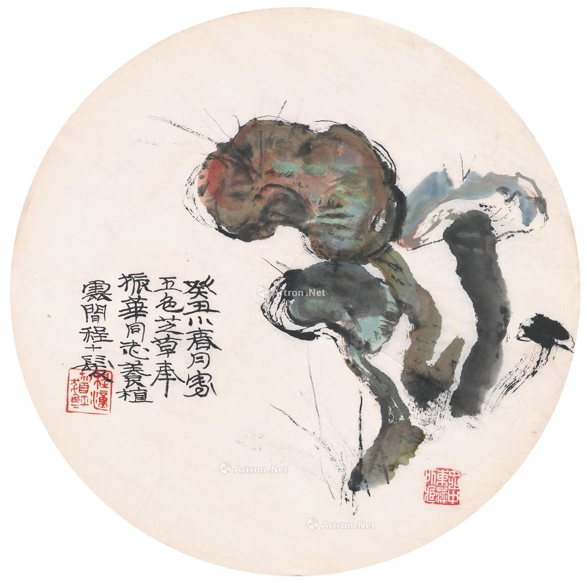 35701973年作灵芝图画心设色纸本