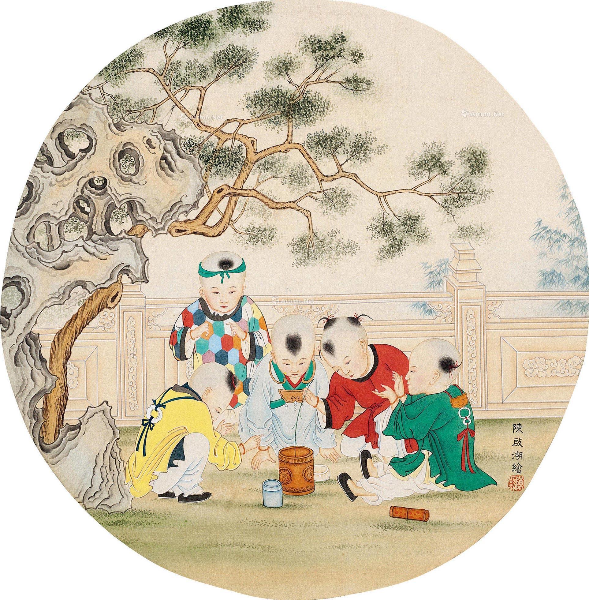 0038婴戏图镜片设色绢本