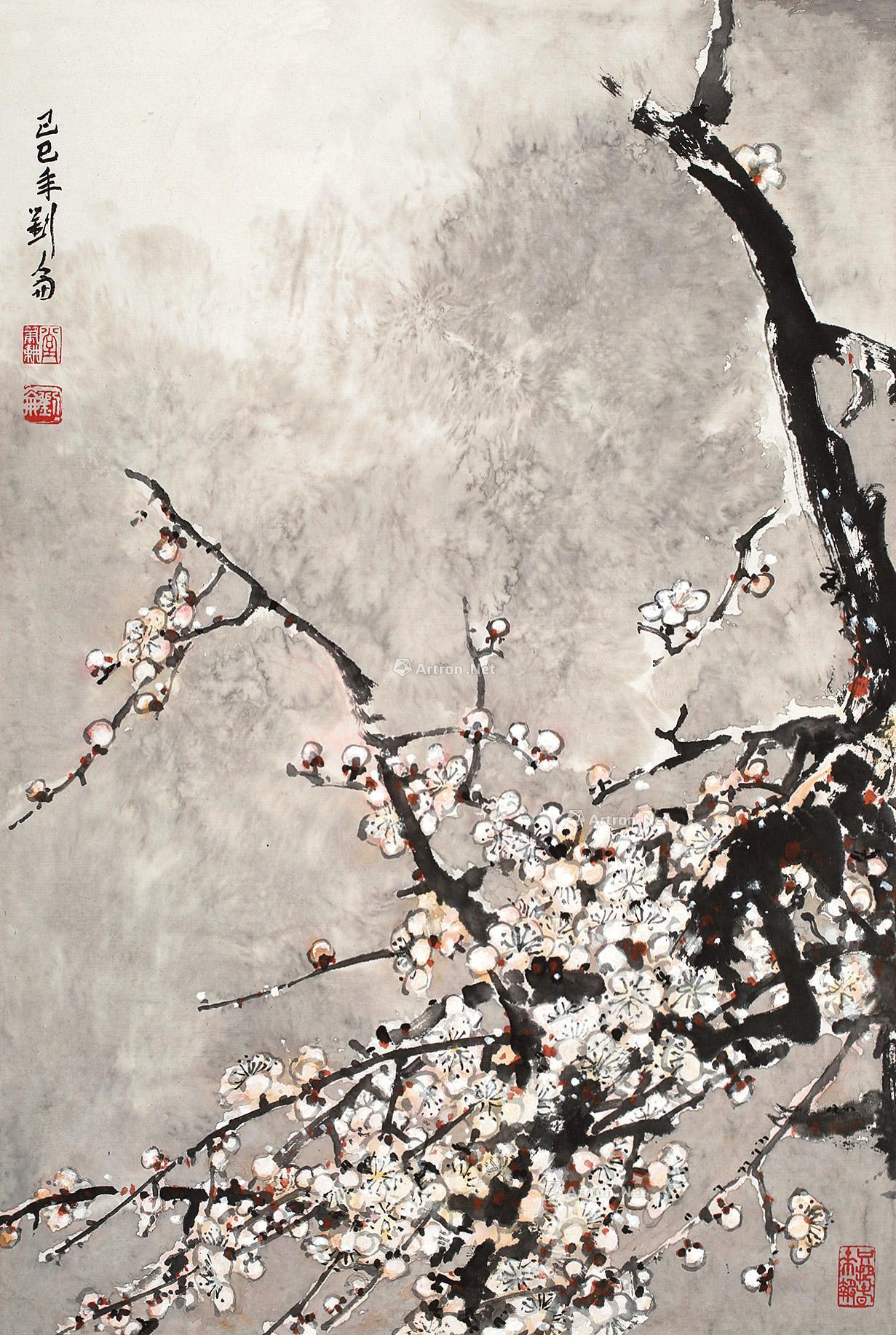 0028己巳1989年作白梅镜心设色纸本