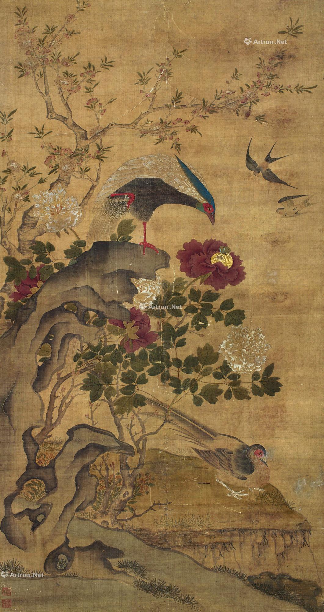 1862 鸟语花香 立轴 绢本