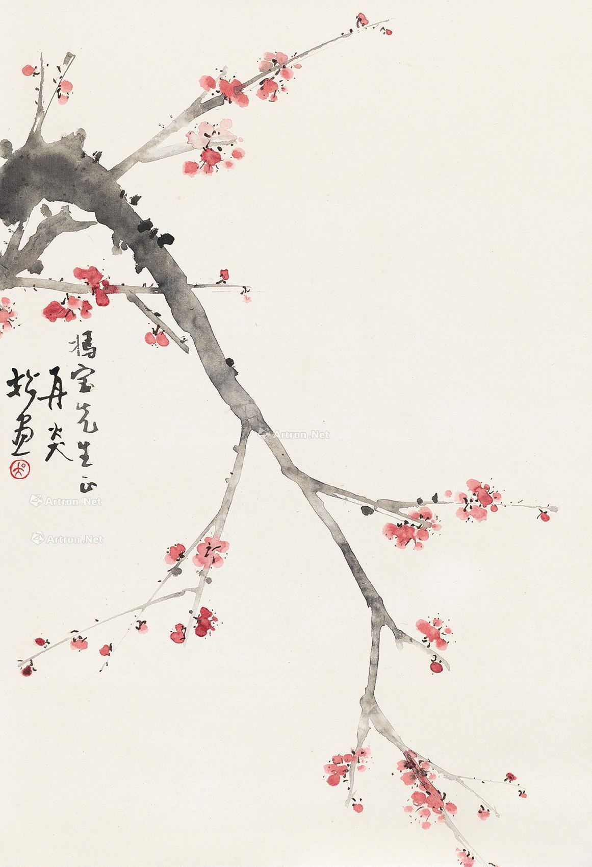 2254 指画梅花 镜心 设色纸本