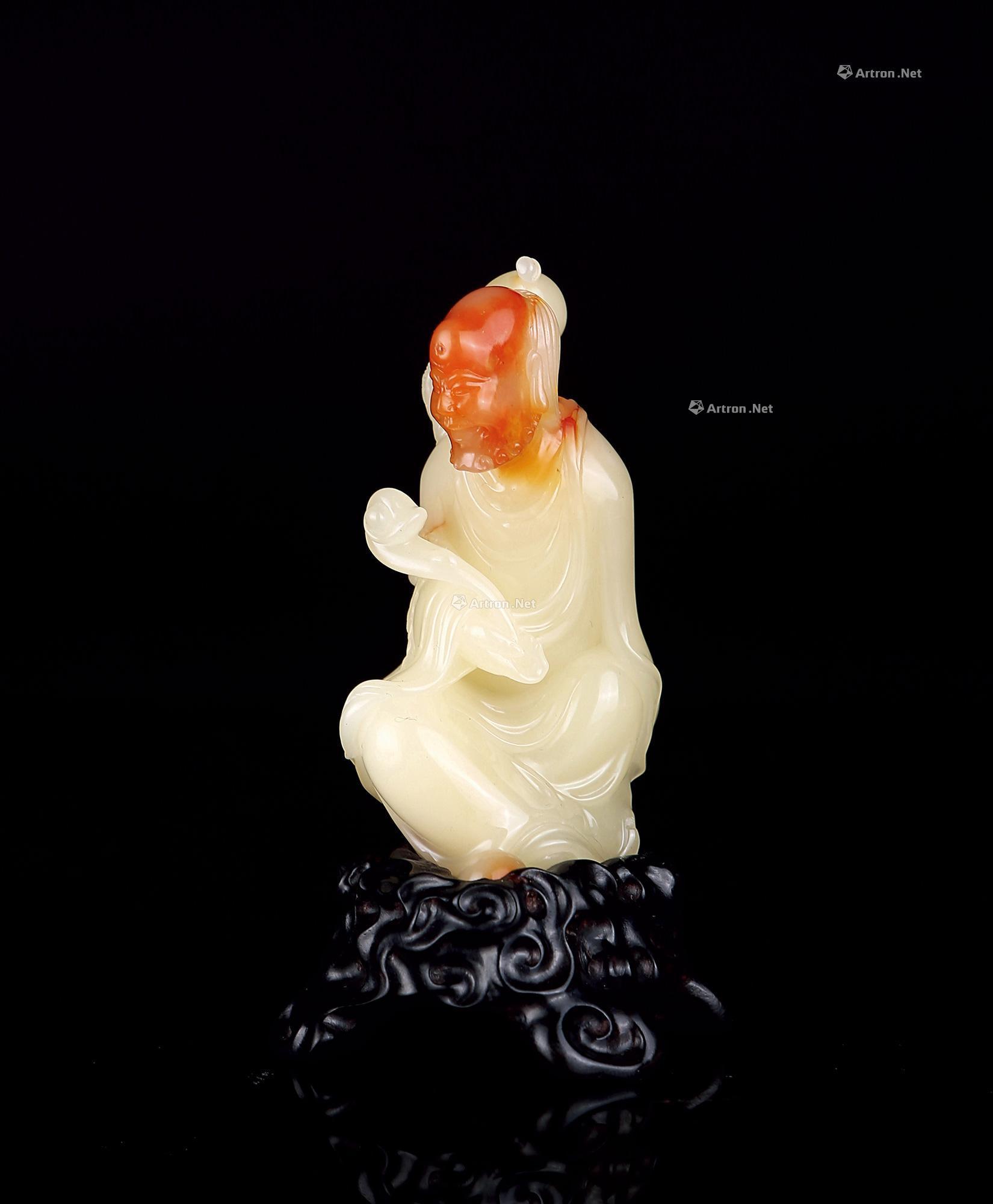 0568李德威寿山结晶芙蓉石雕如意罗汉摆件