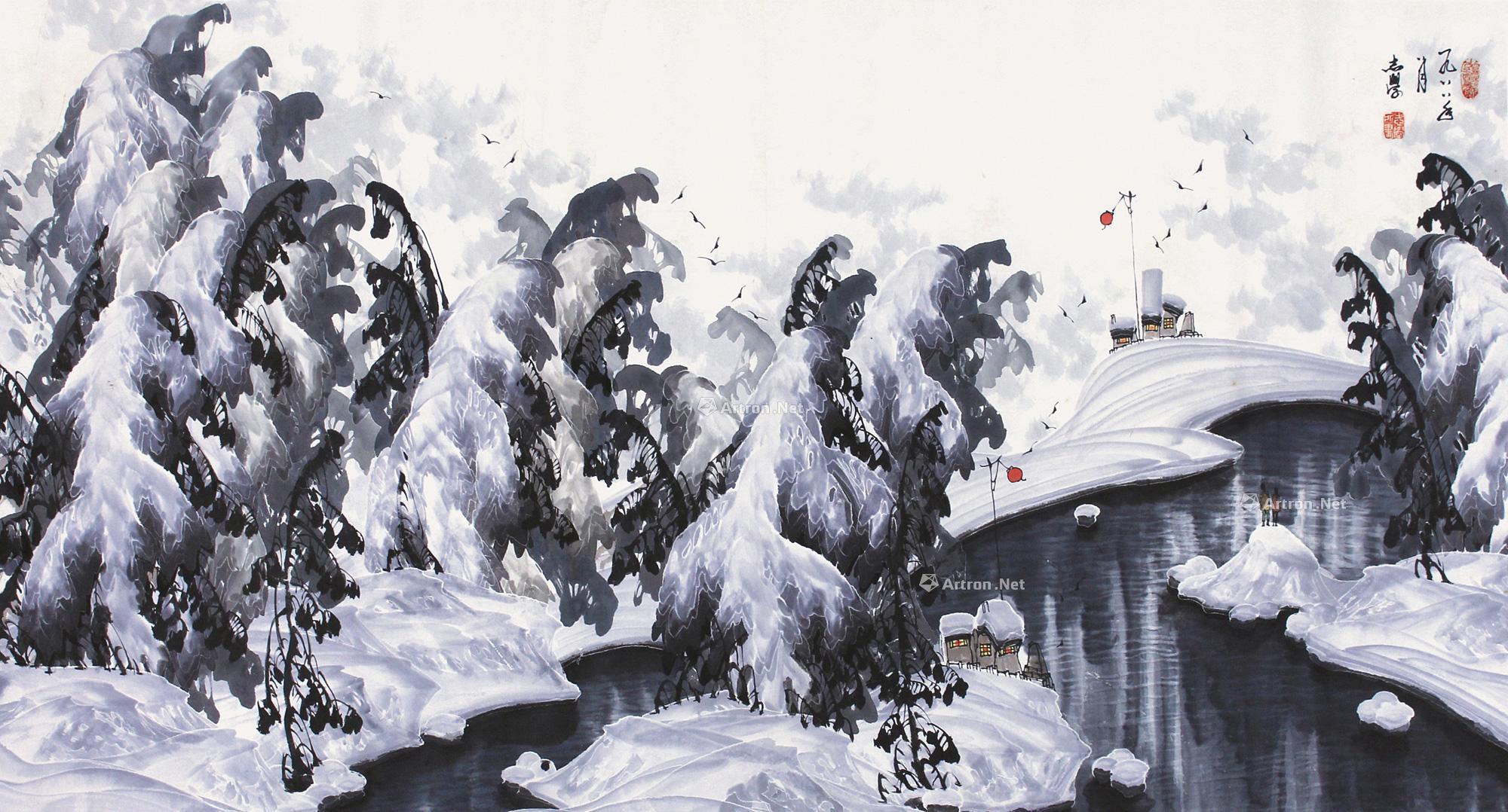 0014 冰雪山水 横幅 设色纸本