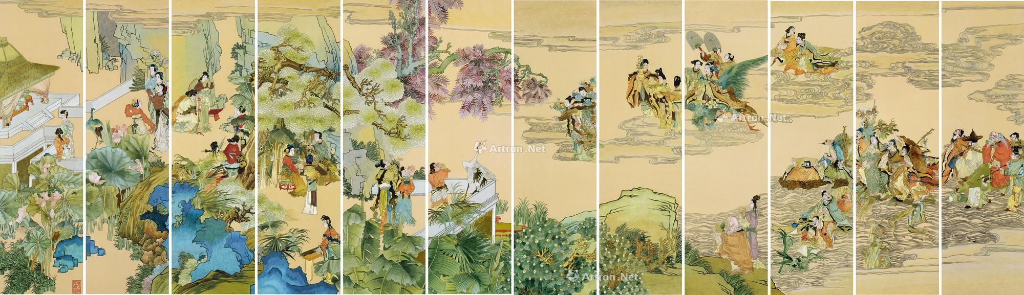 0463 卢建英 苏绣 仿任伯年《群仙祝寿图》