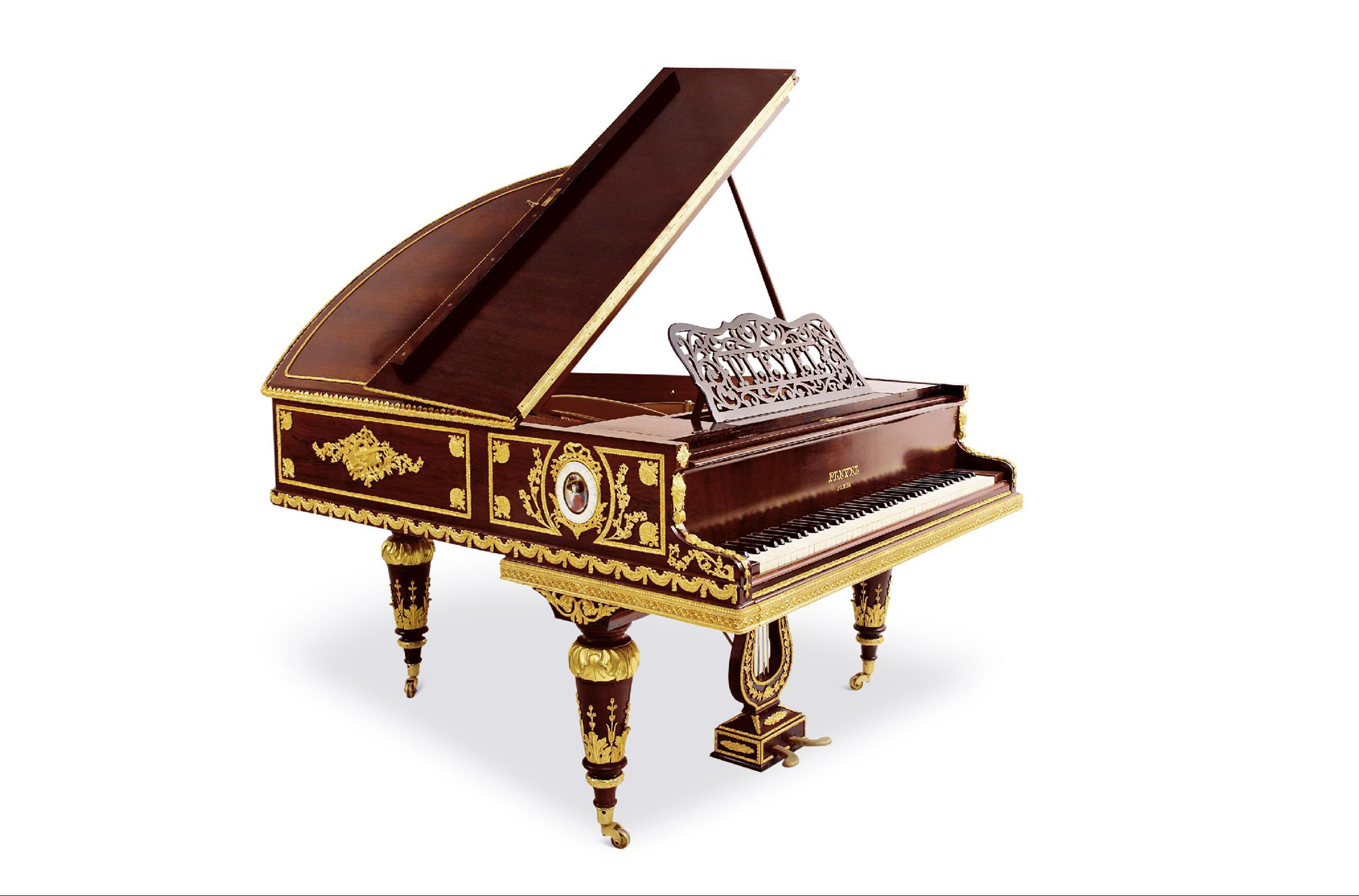17938约1920年法国普雷耶红木镶嵌铜鎏金三角钢琴