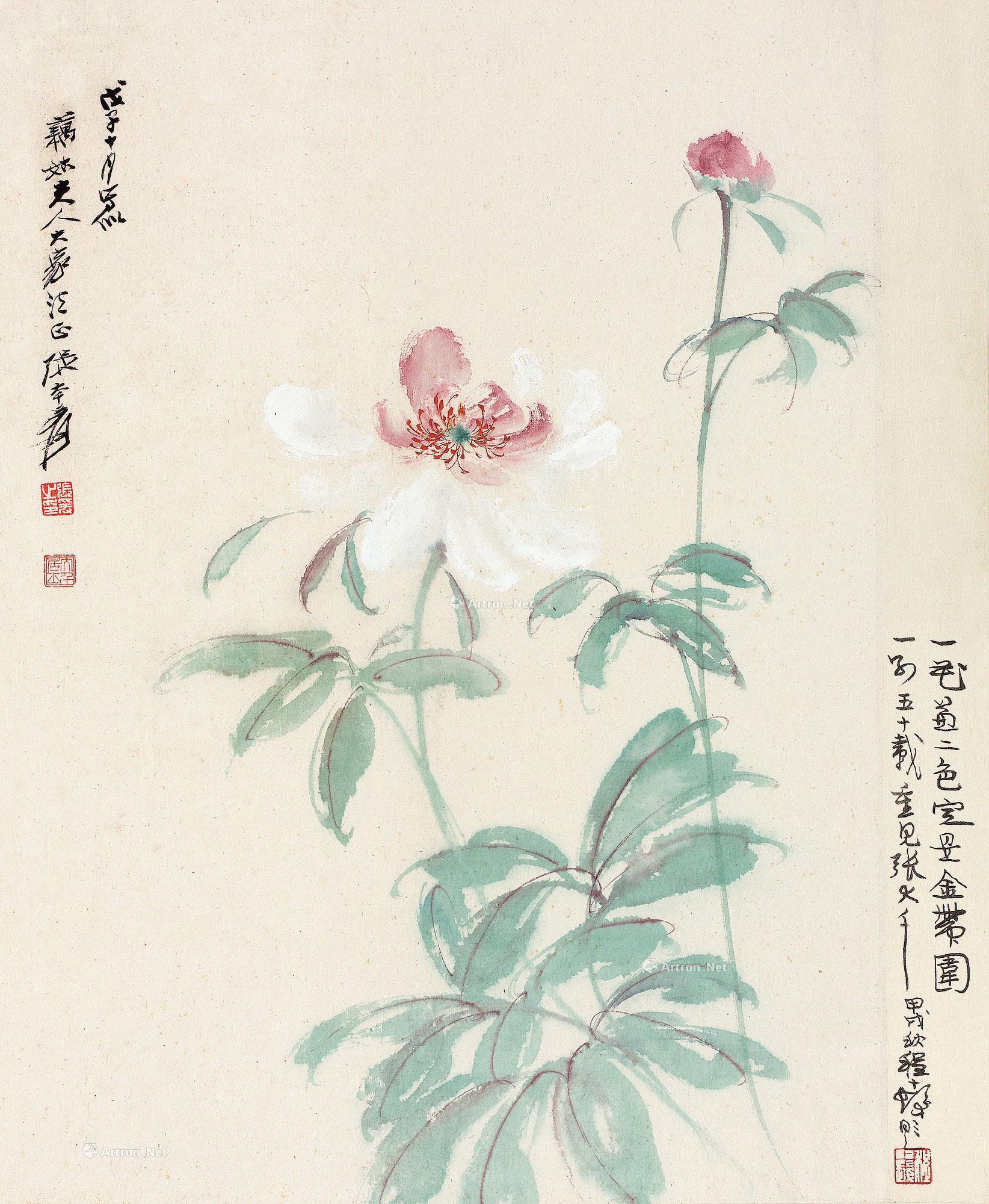 00151978年作芍药图立轴设色纸本